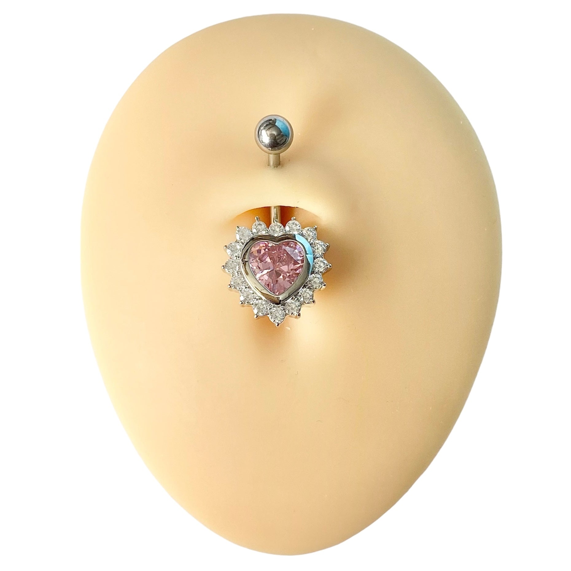 Pink Heart CZ Outline Belly Bar  image 0
