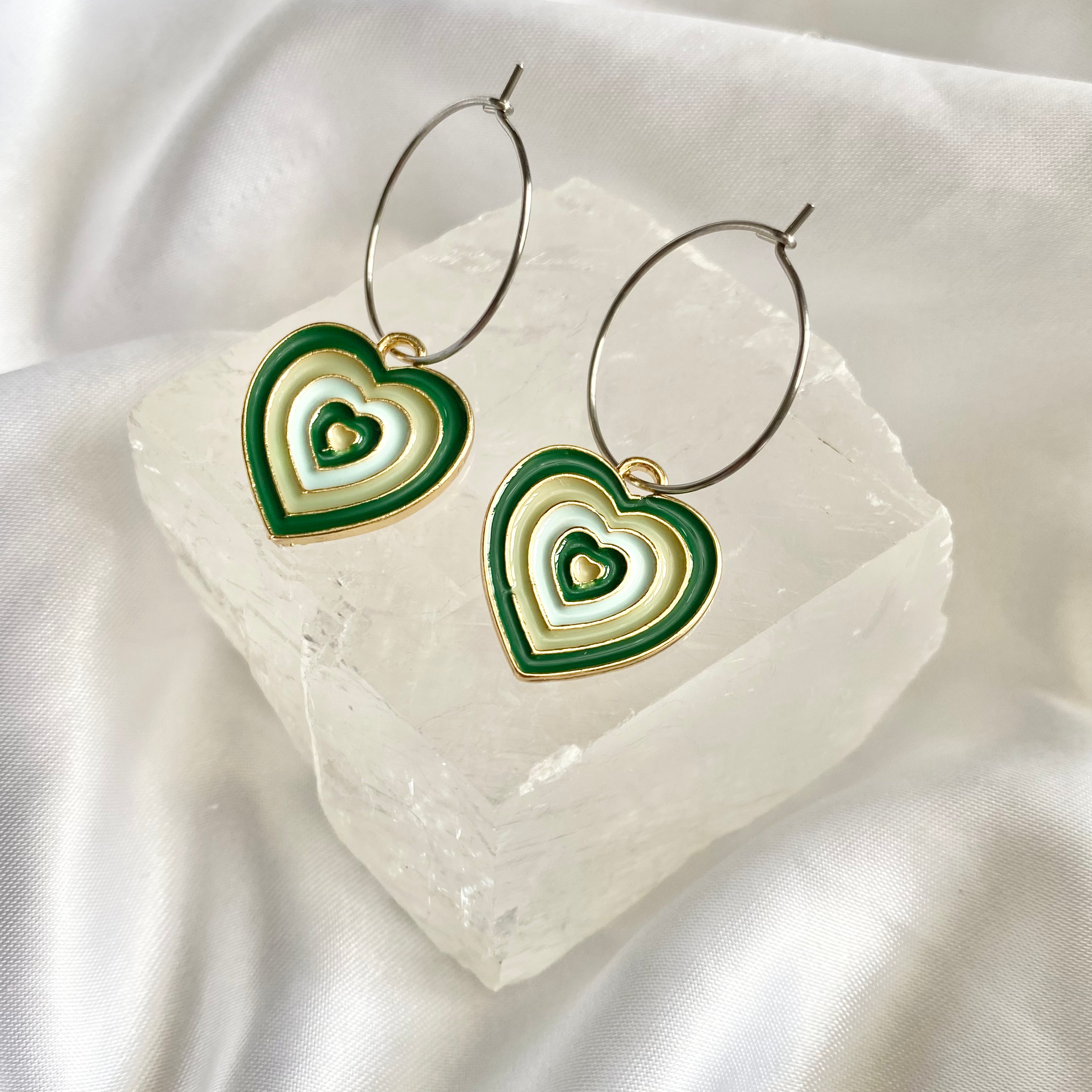 Green Groovy Heart Hoop Earrings image 0