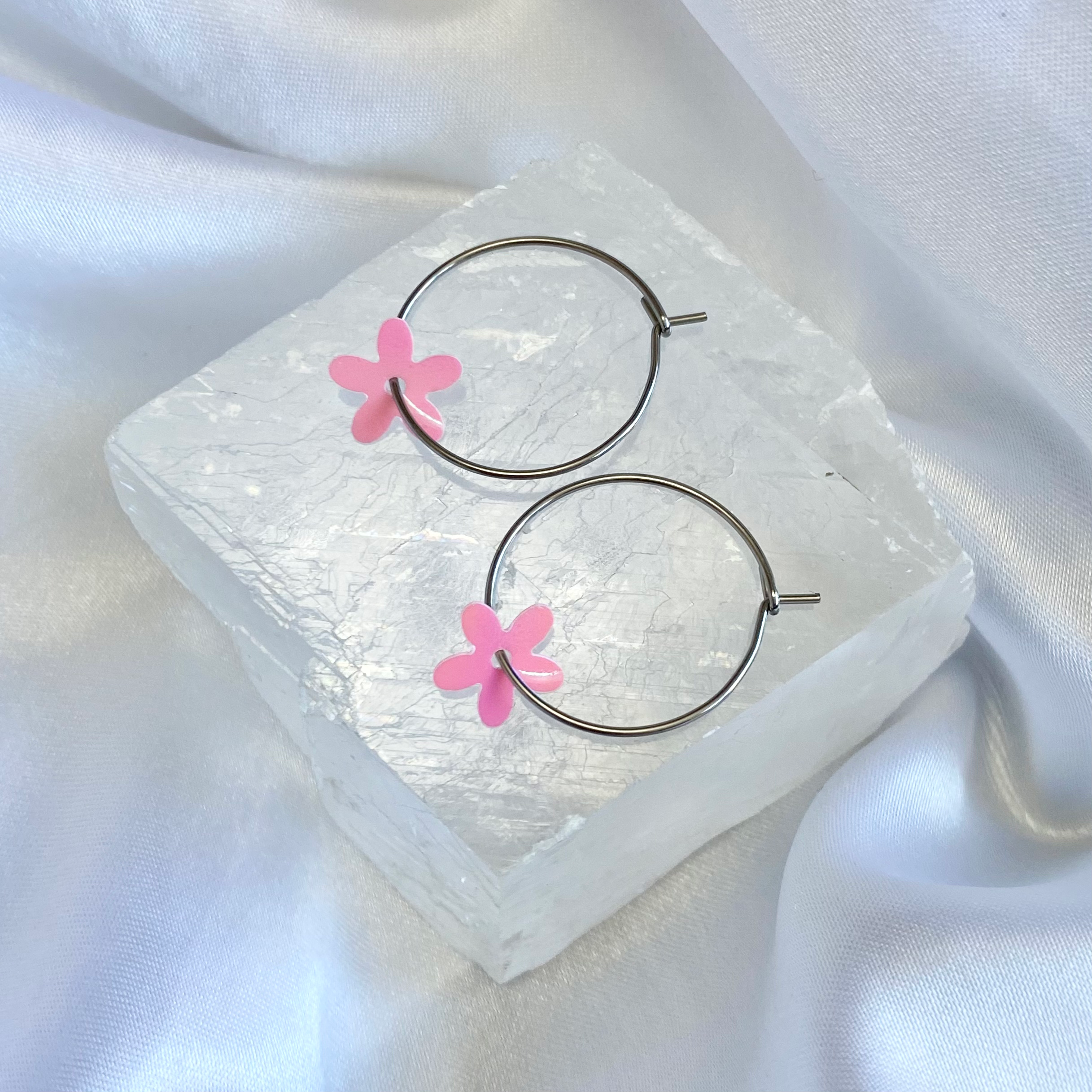Light Pink AB Sequin Flower Hoop Earrings image 0