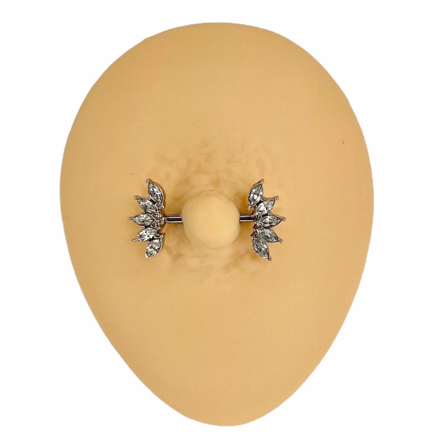 Silver 5 Marquise Crystal Ends Nipple Bar image 0