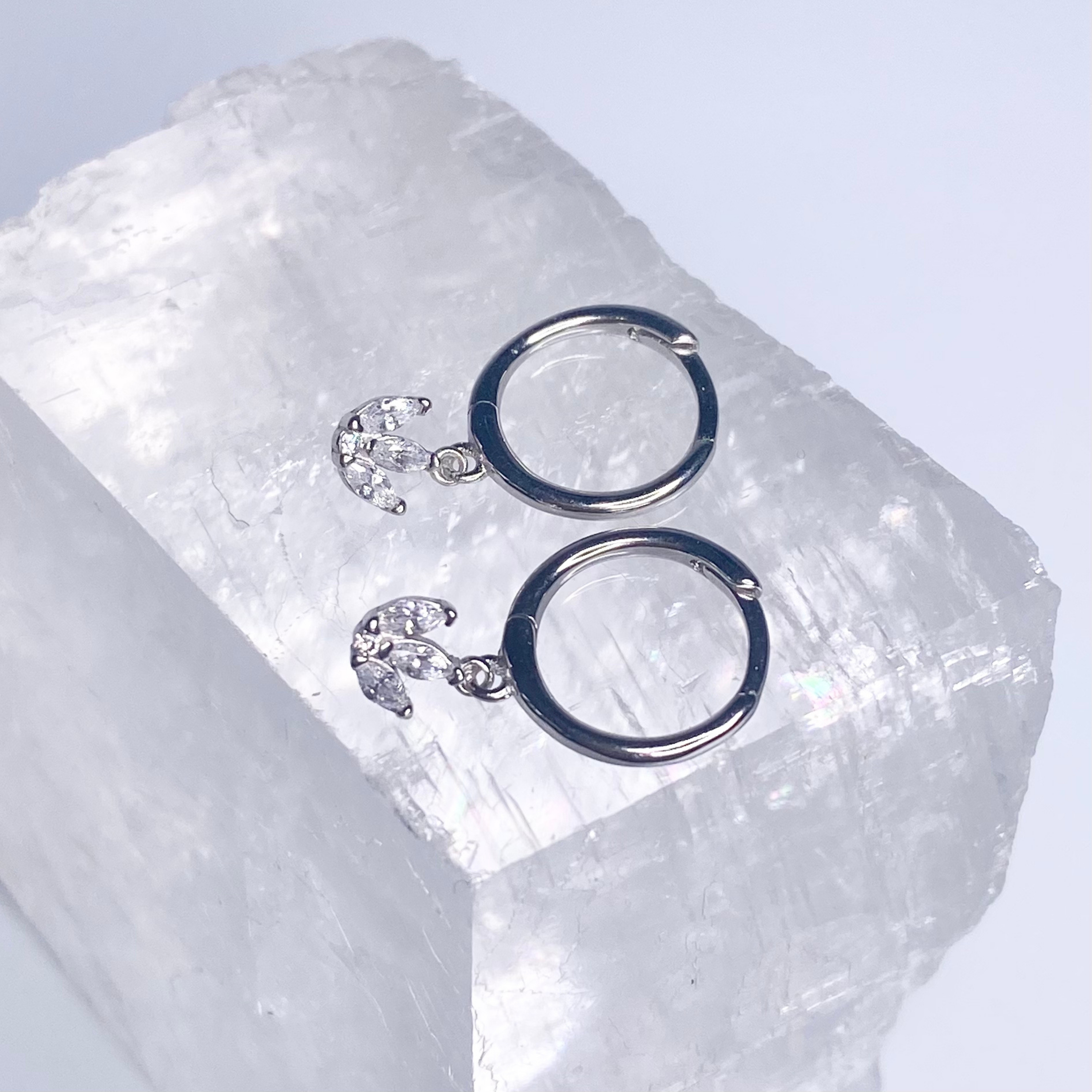 Silver Mini CZ Lotus Hoop Earrings image 0