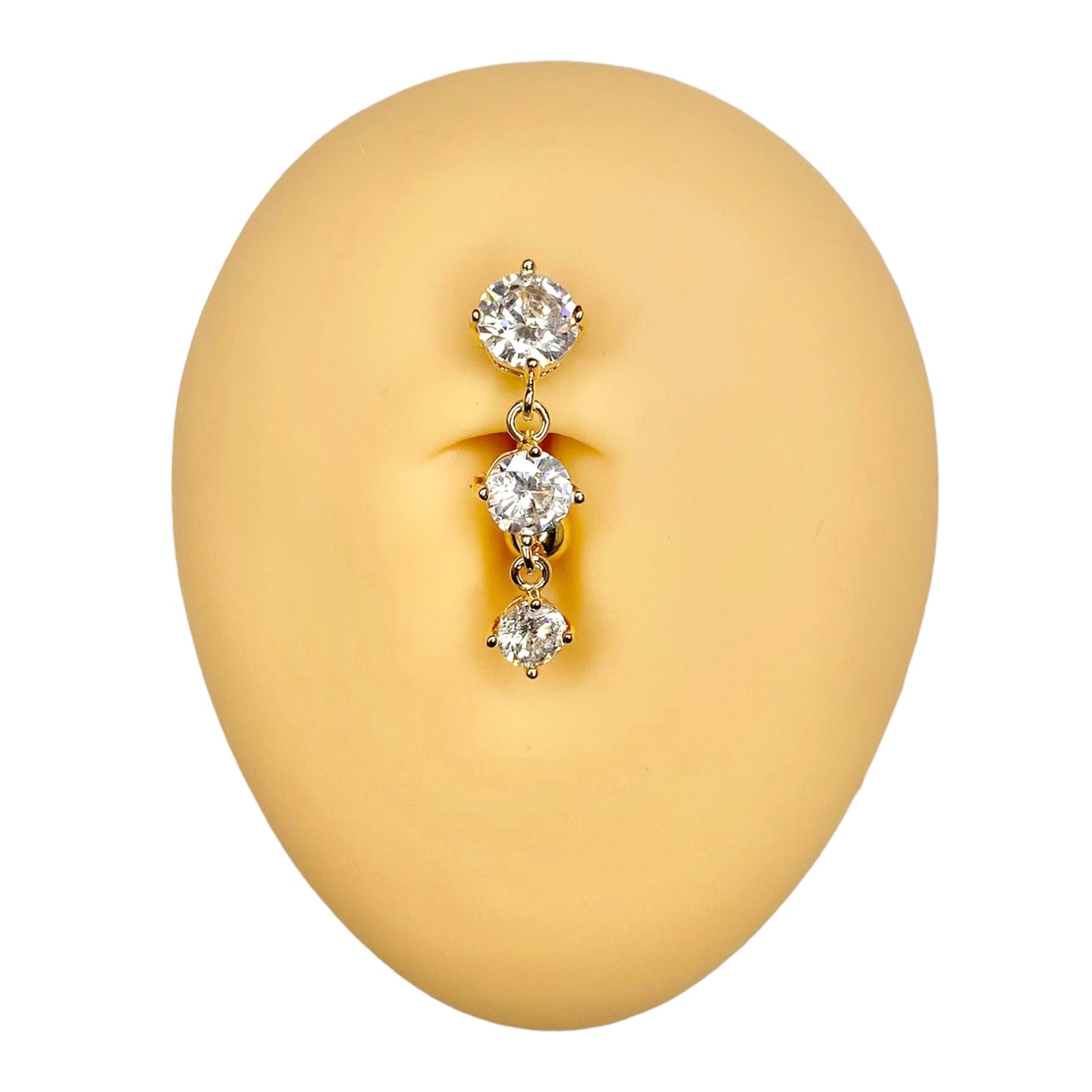 Gold CZ 3 Prong Reverse Belly Bar  image 0