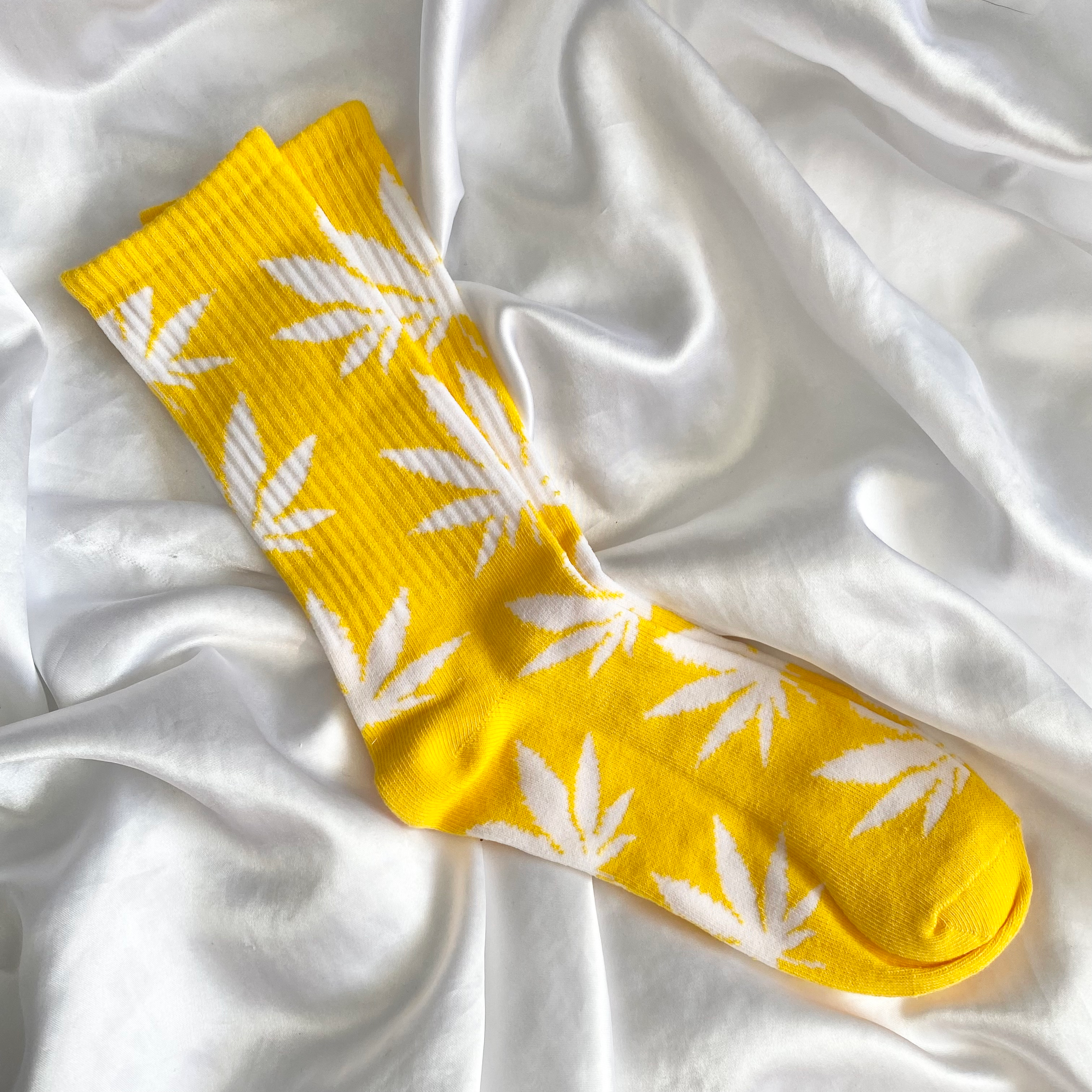 Yellow & White Weed Leaf Socks image 1
