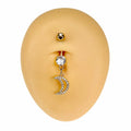 Gold CZ Paved Crescent Moon Dangle Belly Bar  image 0