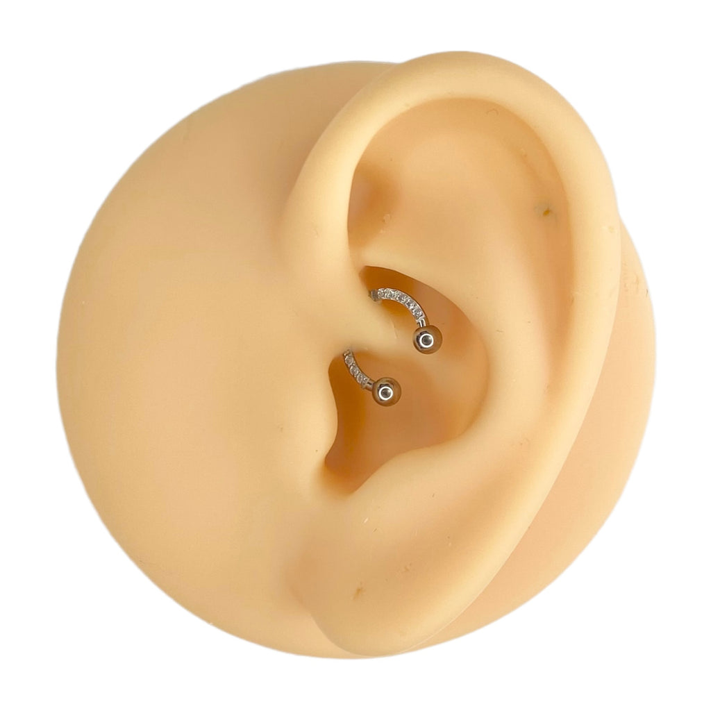 Silver CZ Paved Sides Titanium Horseshoe Hoop  image 2