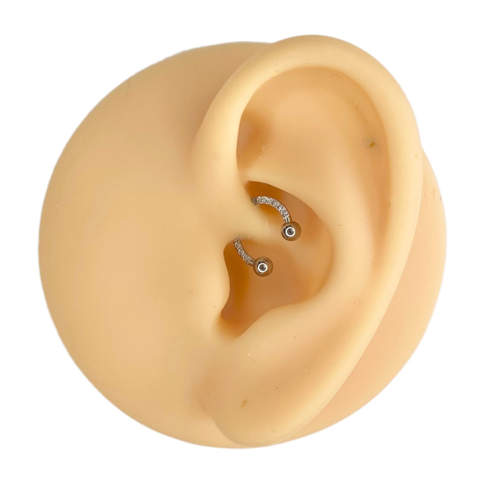 Silver CZ Paved Sides Titanium Horseshoe Hoop  image 2