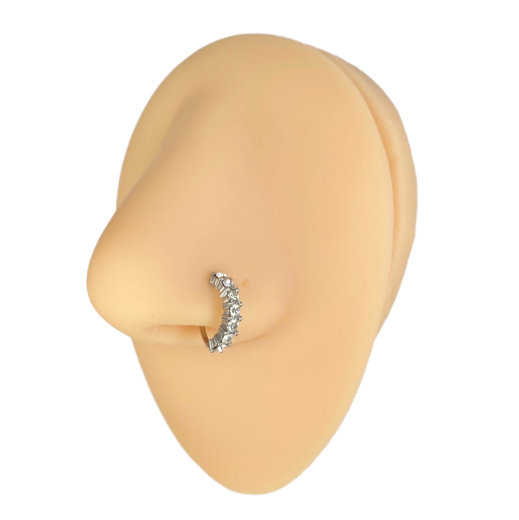 Silver 7 Crystal Gem Nose Hoop image 0