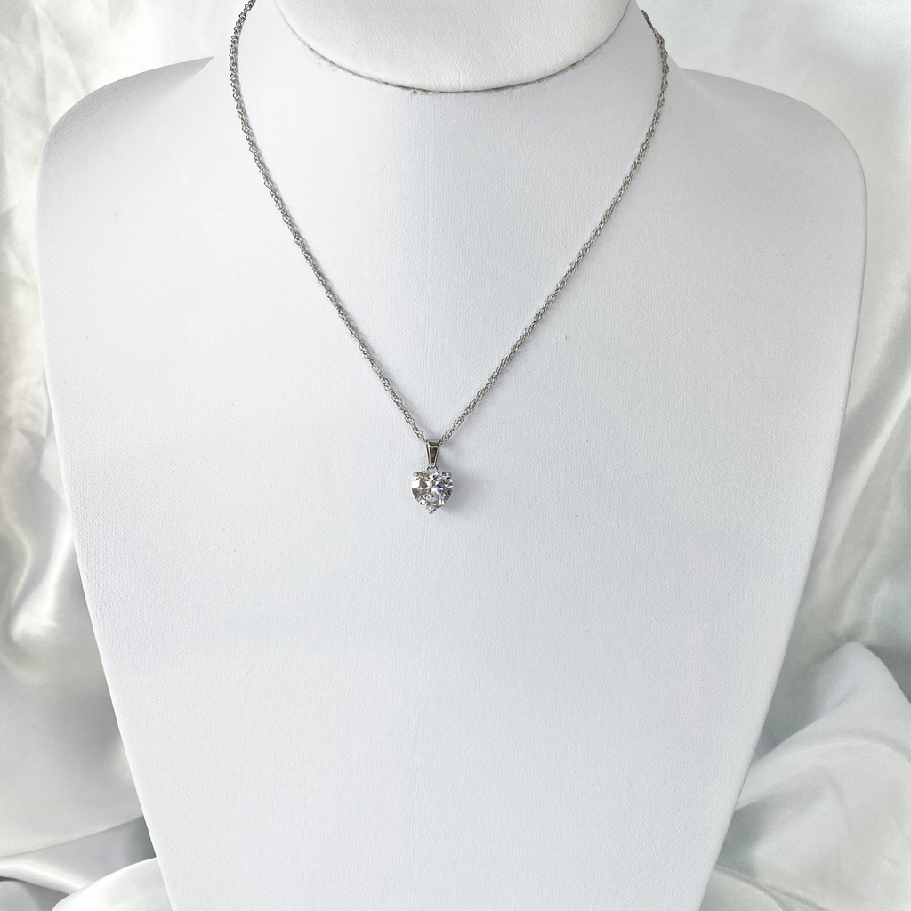 Silver Cubic Zirconia Statement Heart Necklace image 1