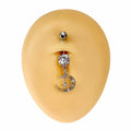 Silver CZ Crescent Moon Dangle Belly Bar  image 0