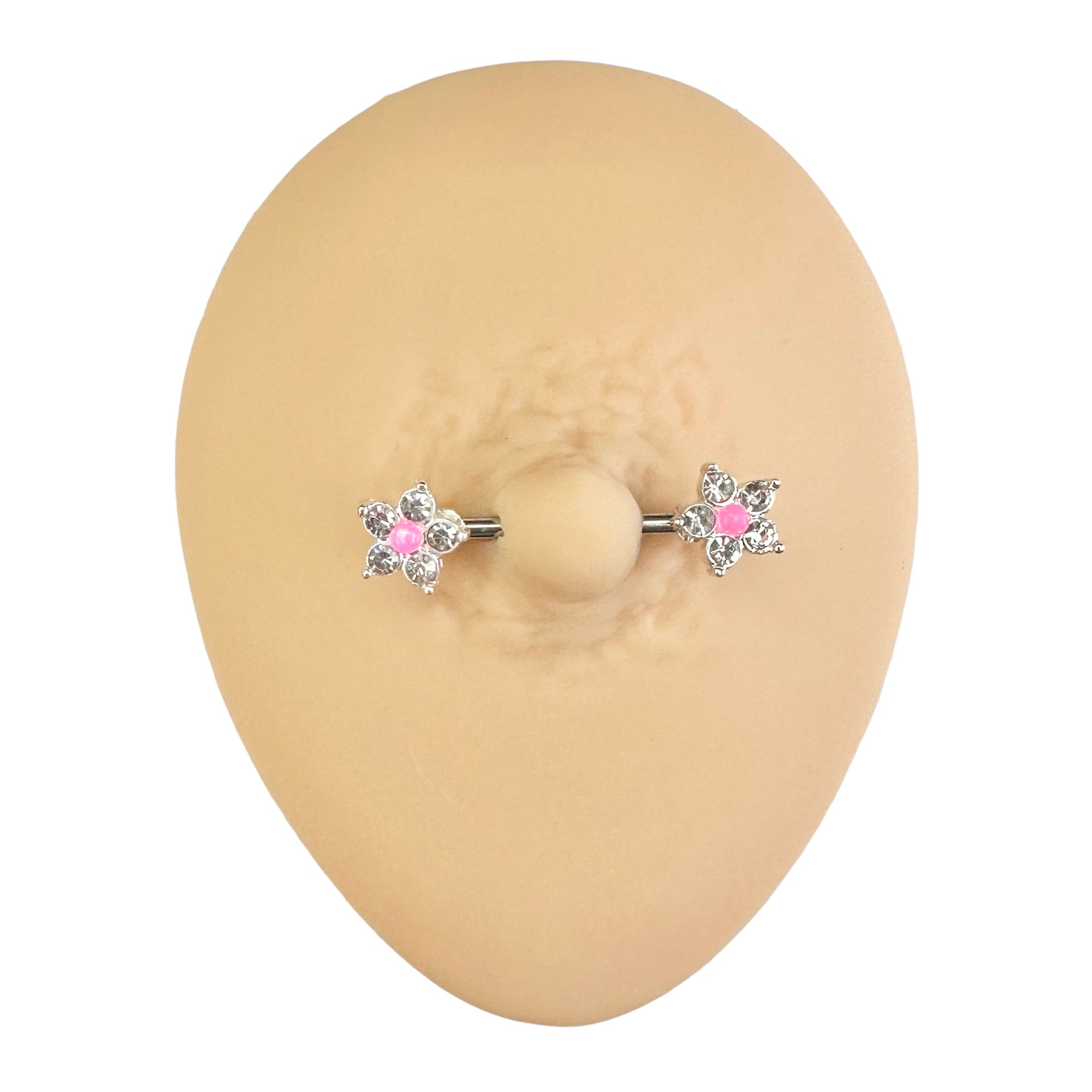 Pink Glitter Opal Centre CZ Flower Nipple Bar image 0