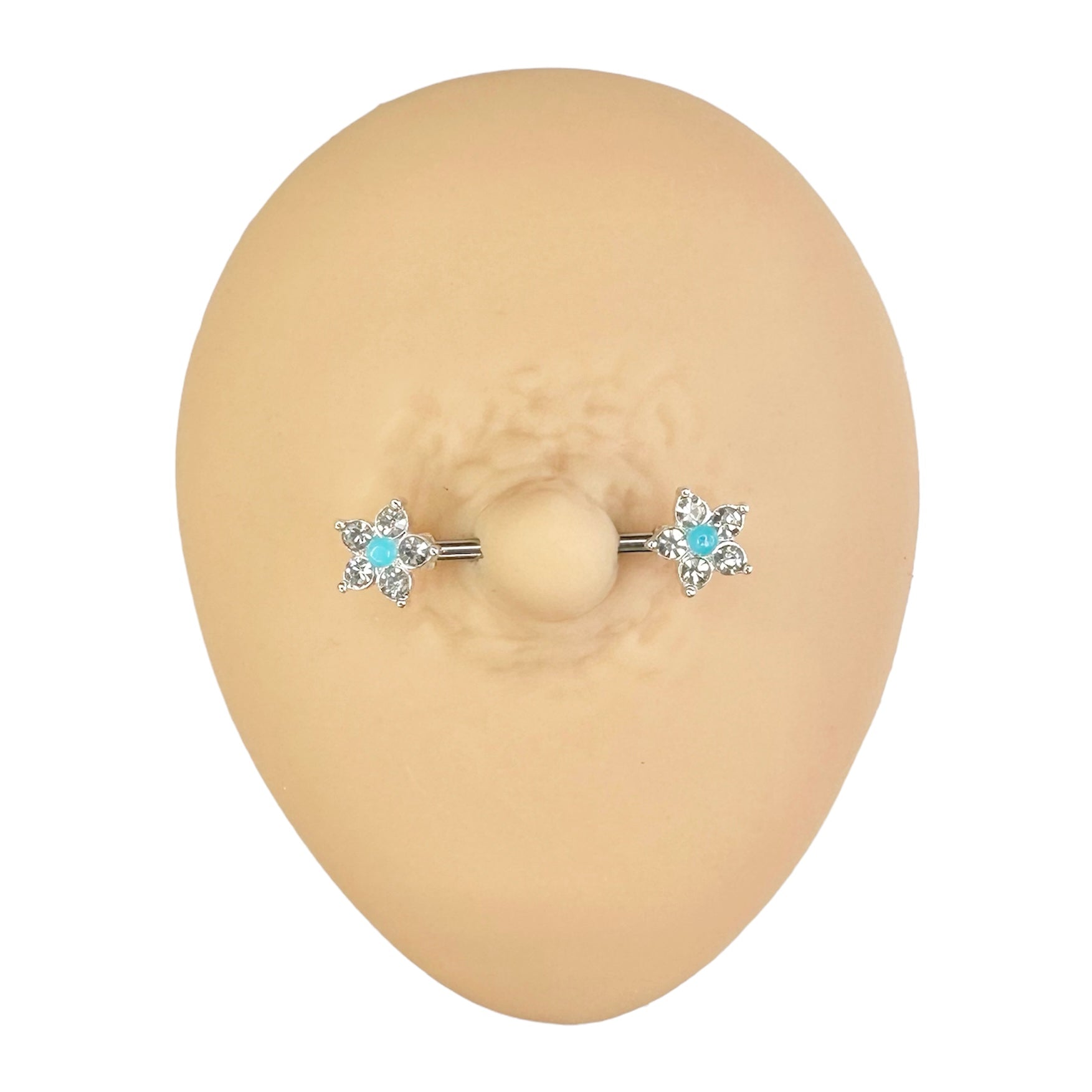 Blue Glitter Opal Centre CZ Flower Nipple Bar image 0