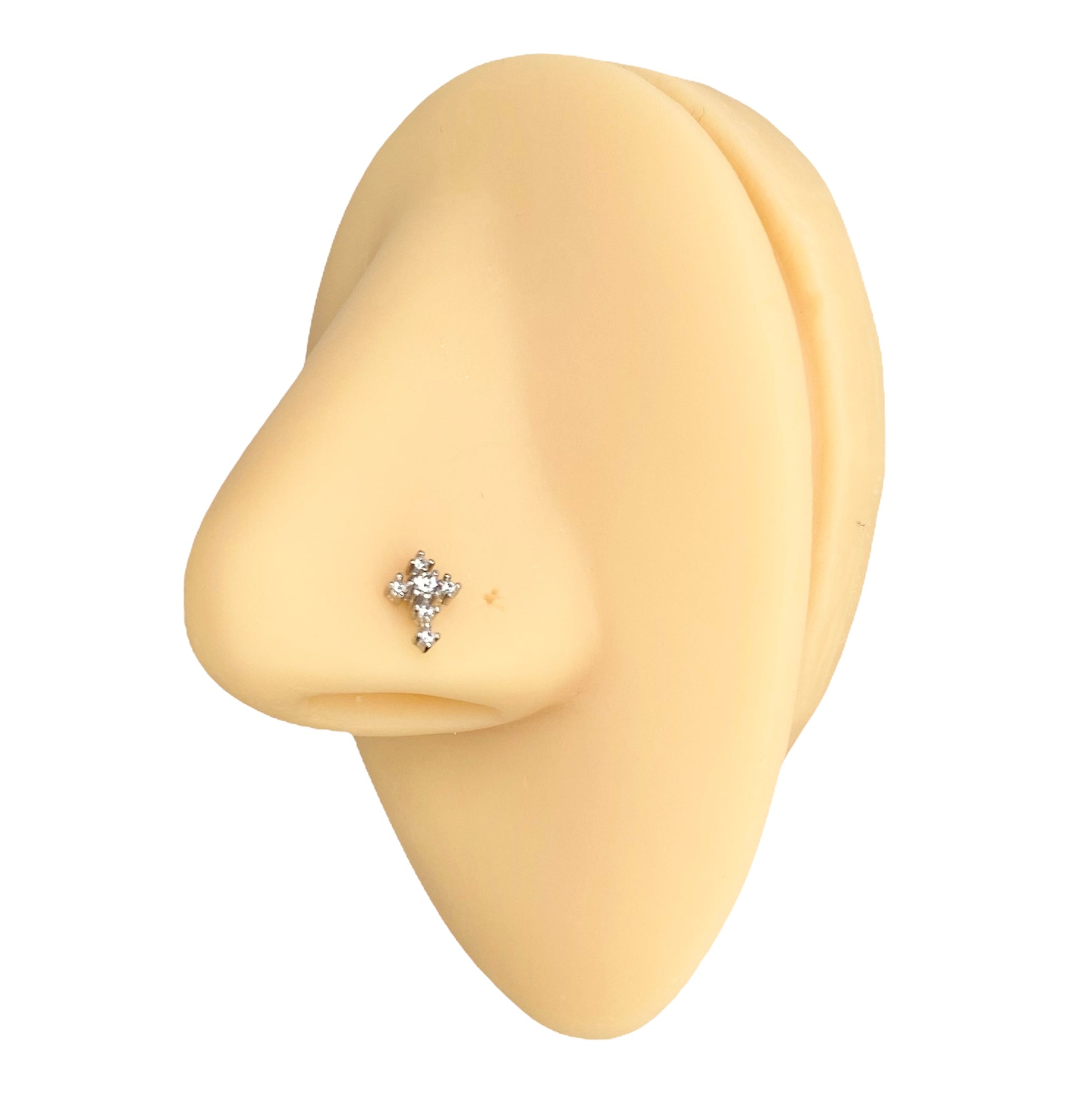 Silver CZ Cross Nose Stud image 0