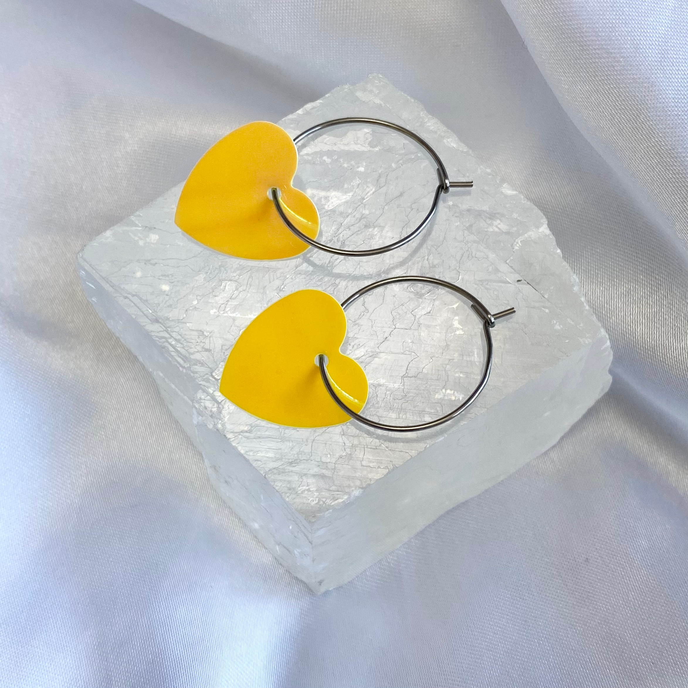 Yellow AB Sequin Heart Hoop Earrings image 0