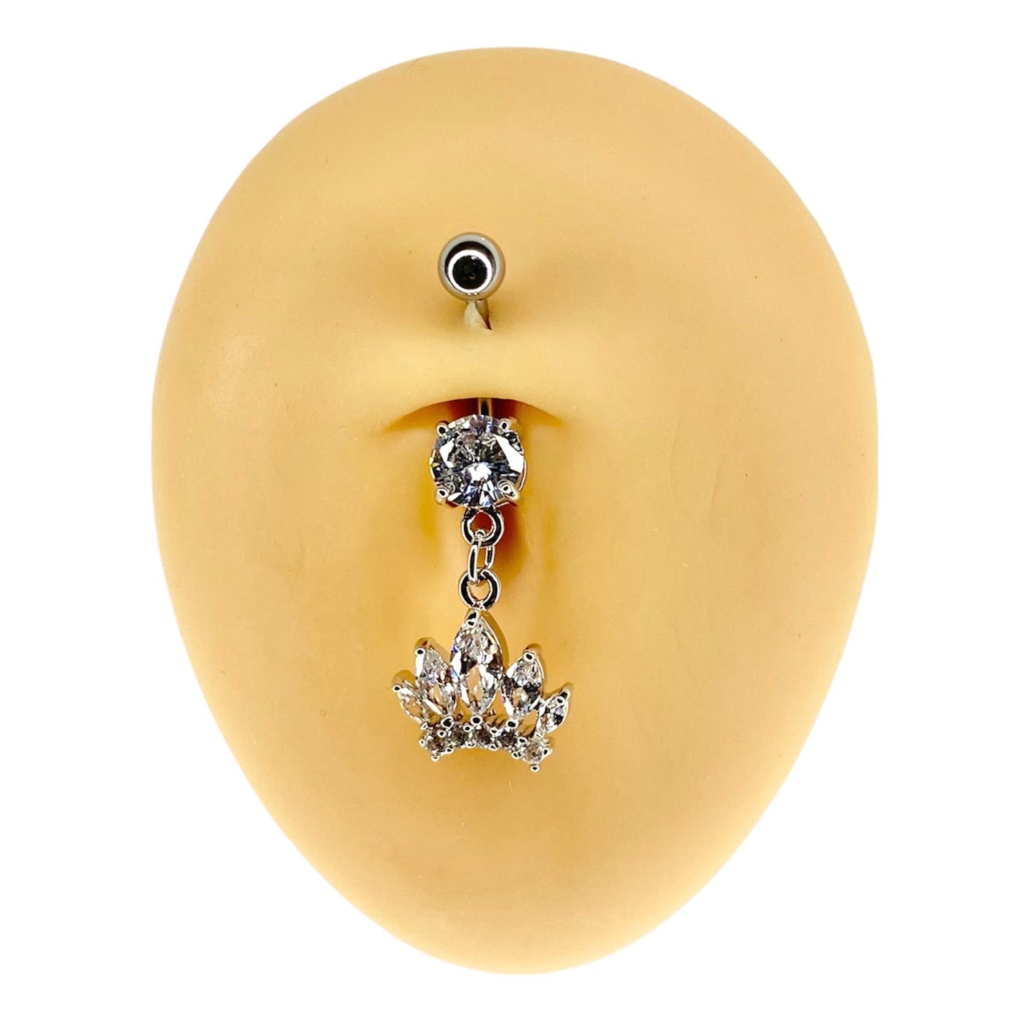 Silver CZ Marquise Crown Dangle Belly Bar  image 0
