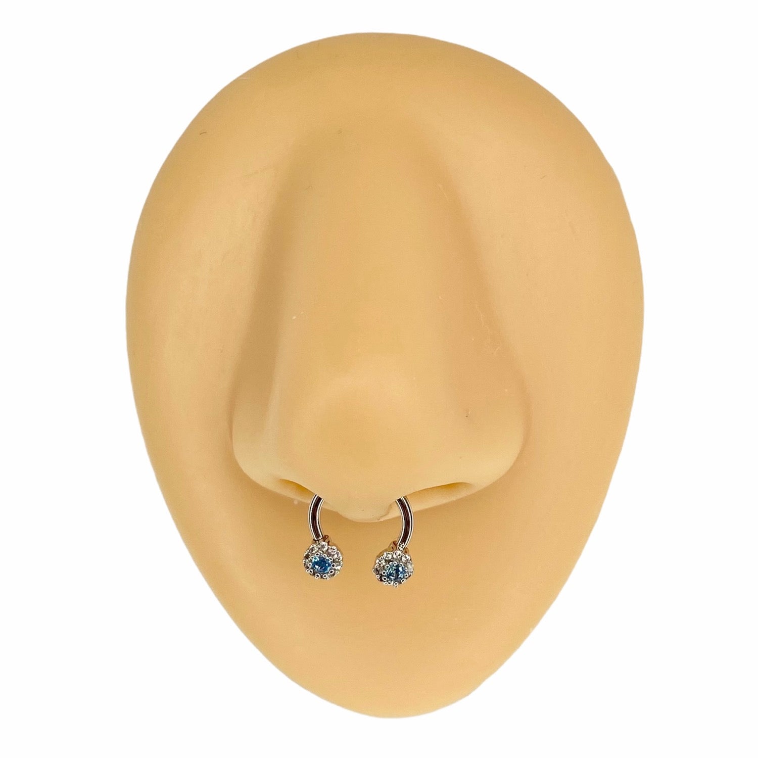 Blue CZ Paved Ends Horseshoe Hoop  image 0