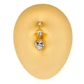 Gold Triple CZ Heart Reverse Belly Bar  image 0