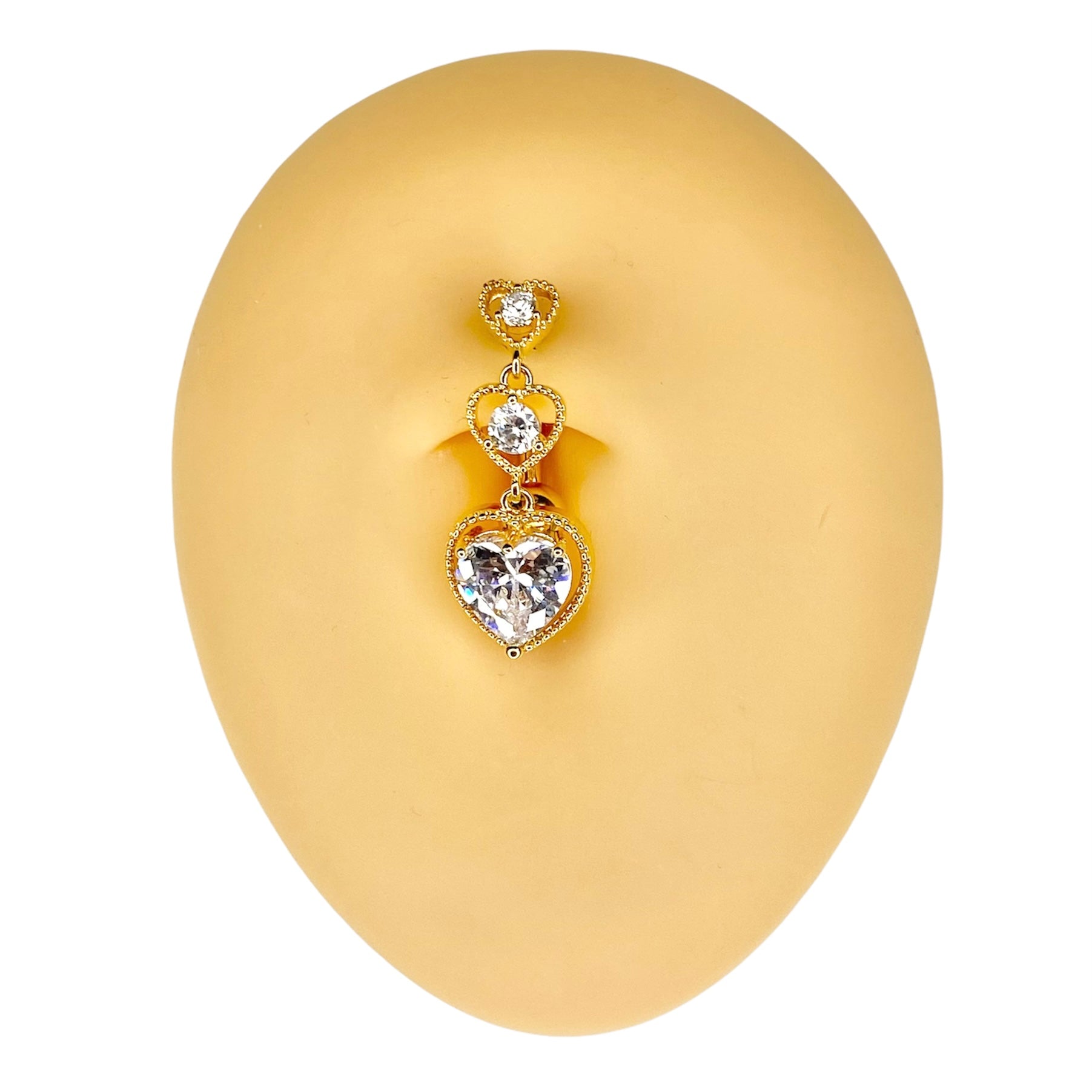 Gold Triple CZ Heart Reverse Belly Bar  image 0