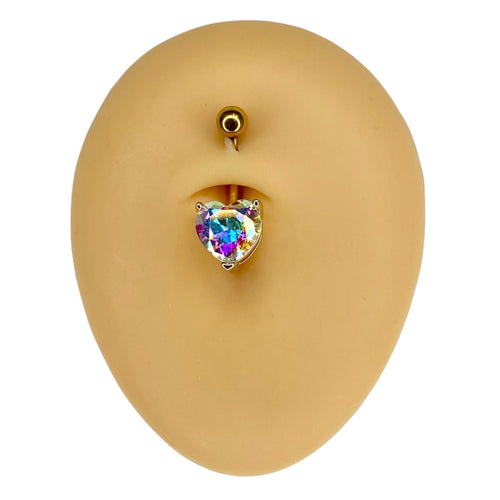 Aurora Borealis Heart Gem Belly Bar image 0