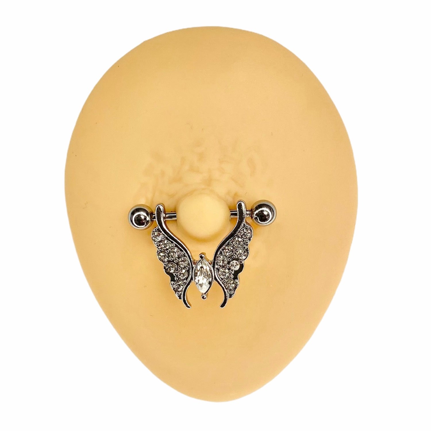 Silver Crystal Paved Butterfly Shield Nipple Bar image 0