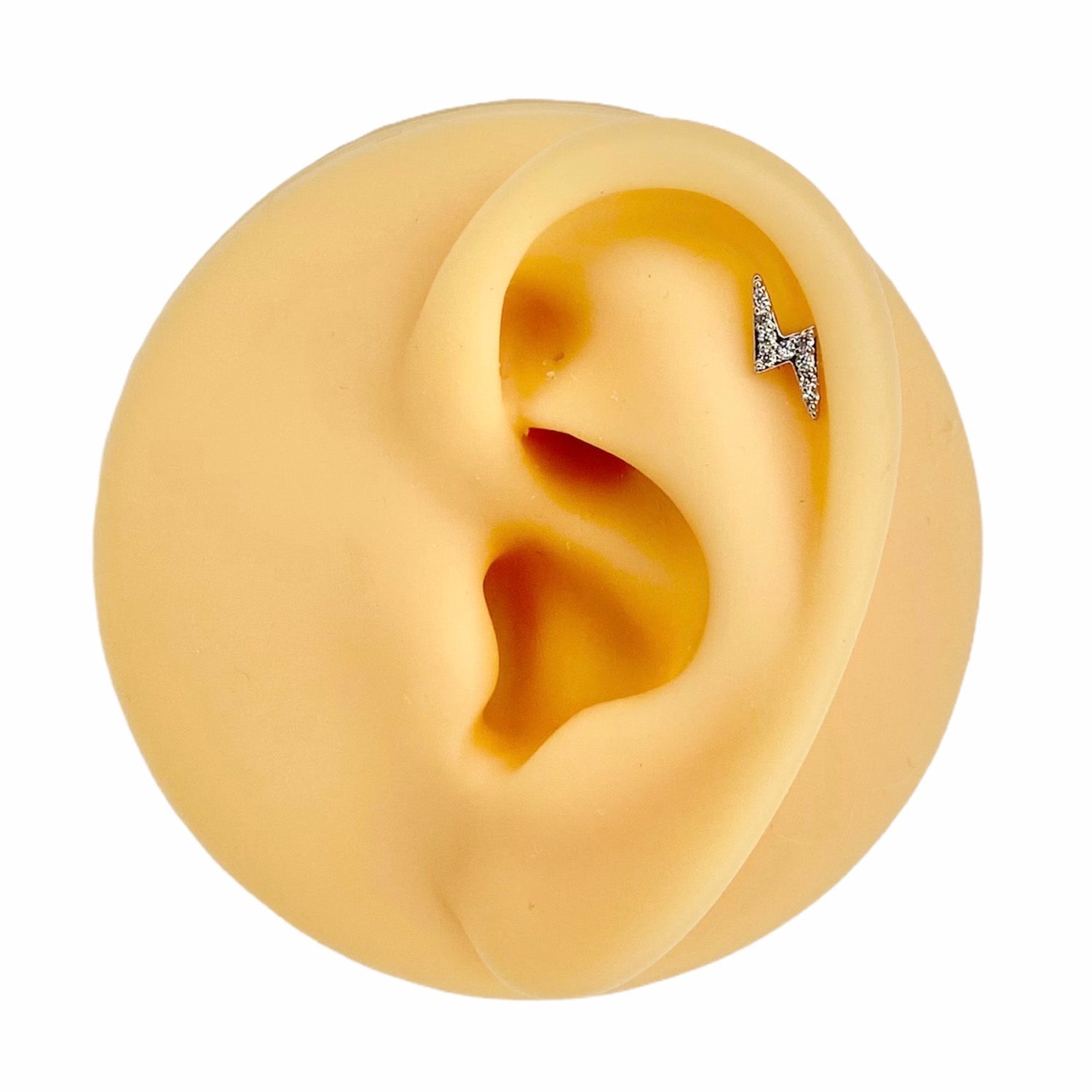 Silver CZ Paved Lightning Bolt Flat Back Stud image 0