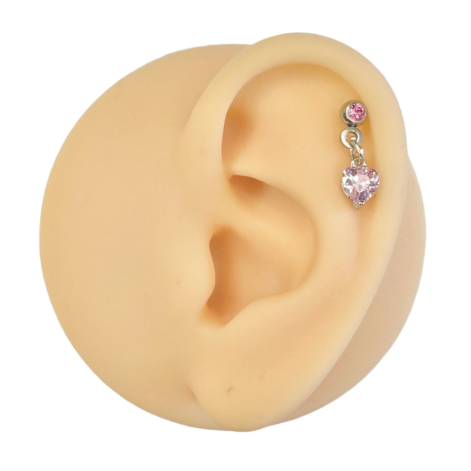 Pink Dangle CZ Heart Barbell Stud image 0