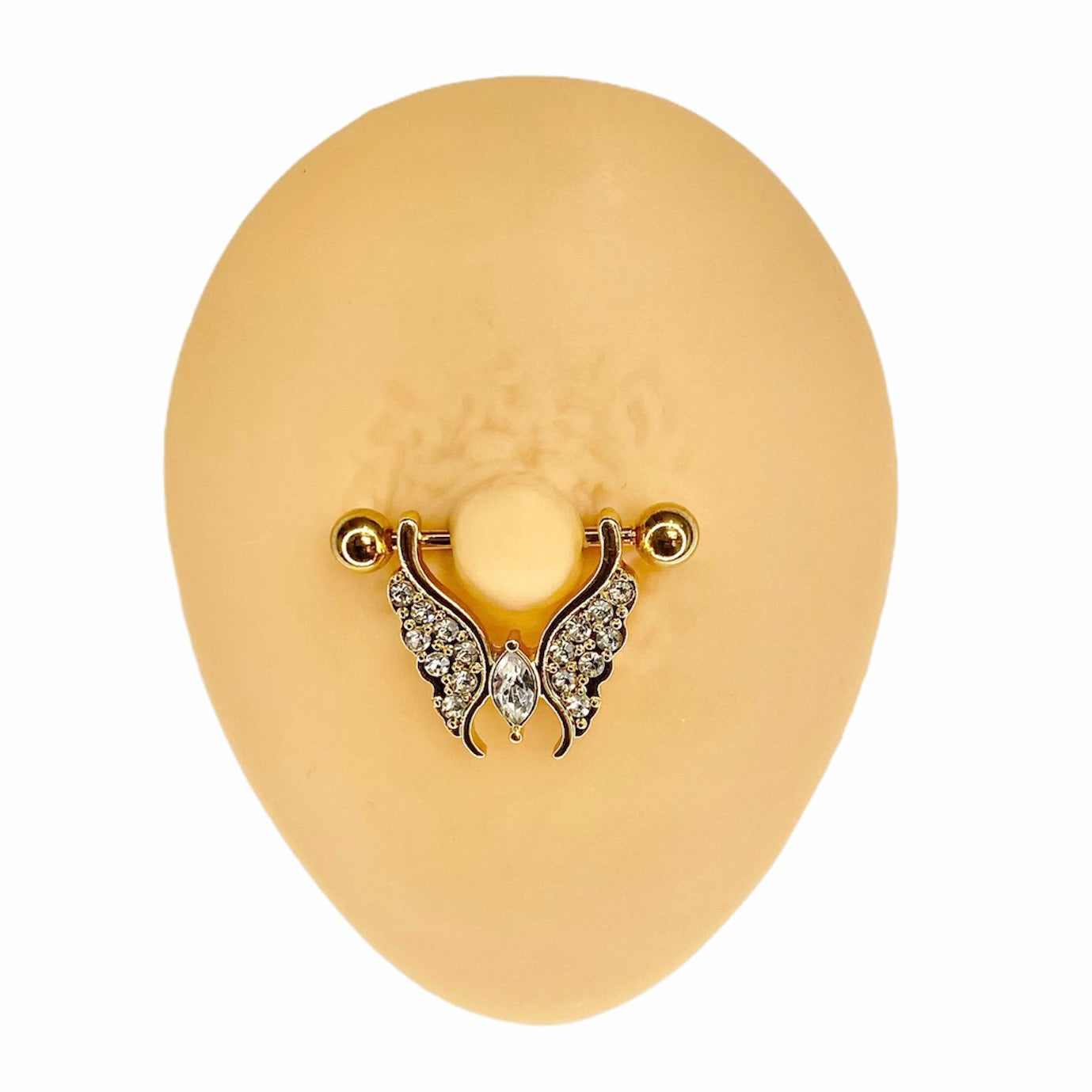 Gold Crystal Paved Butterfly Shield Nipple Bar image 0
