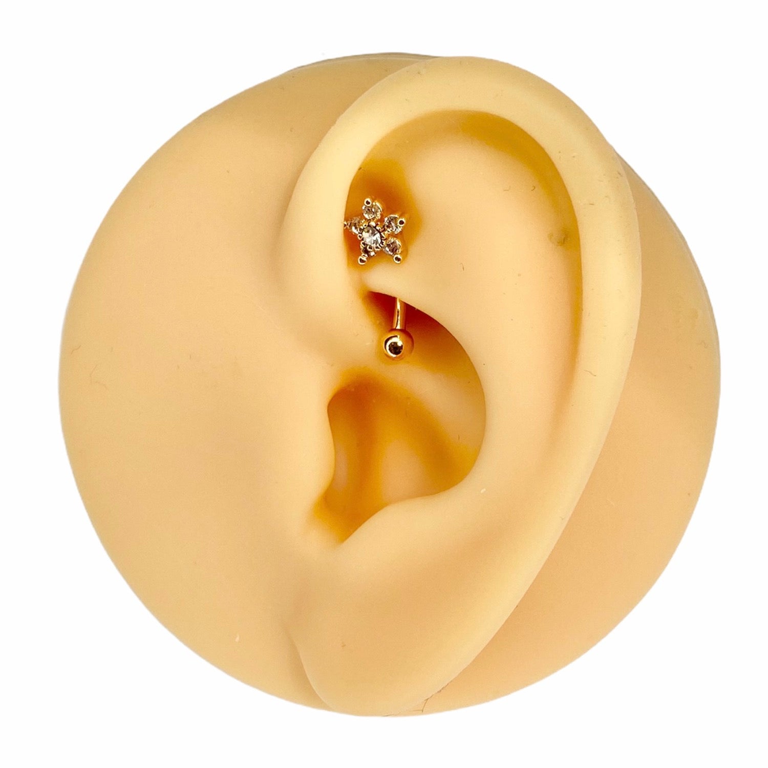 Gold CZ Flower Curved Barbell image 0