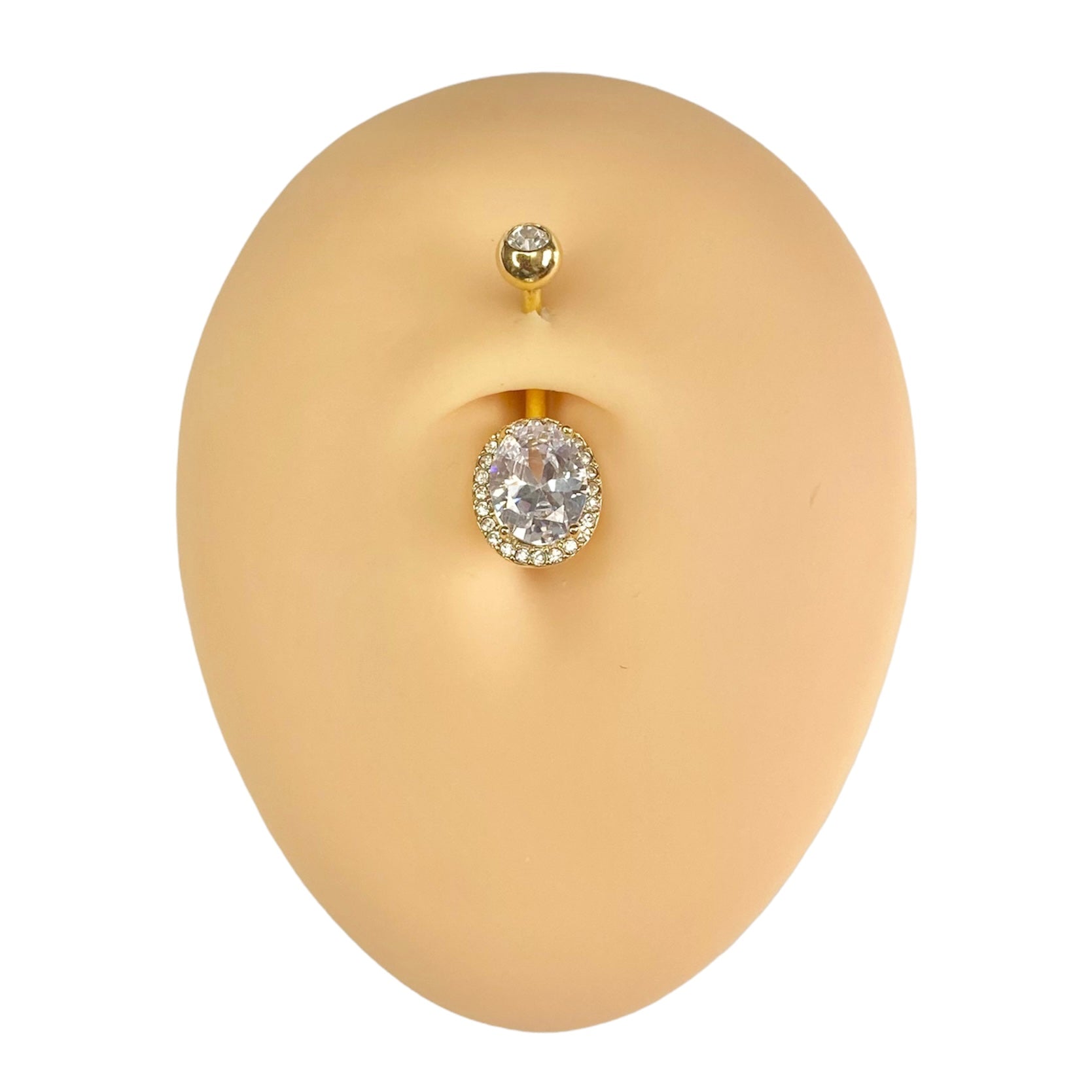 Gold Oval Bling CZ Paved Outline Belly Bar  image 0