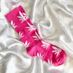 Pink & White Weed Leaf Socks image 1