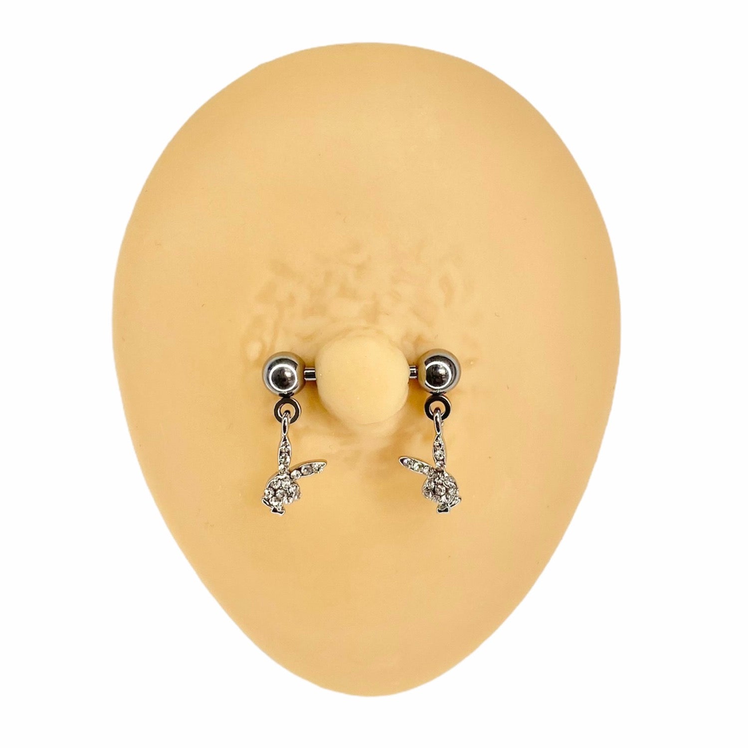 Clear CZ Paved Dangle Playboy Nipple Bar image 0