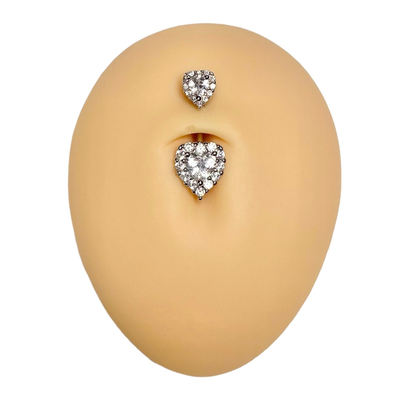 Silver Double Heart Bling Belly Bar  image 0