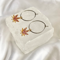 Pink Rhinestone Weed Leaf Hoop Earrings image 0