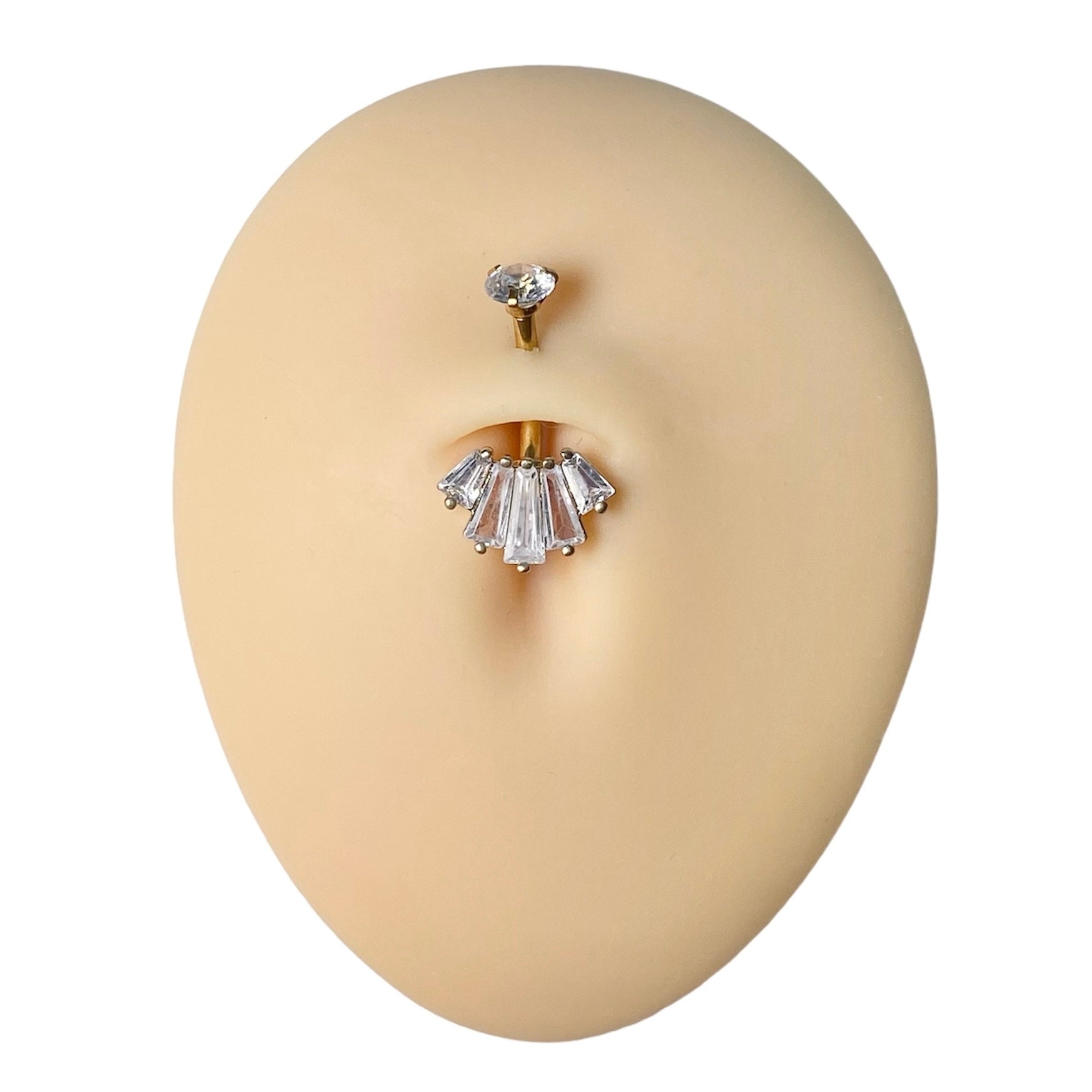 Gold Baguette CZ Top Belly Bar  image 0