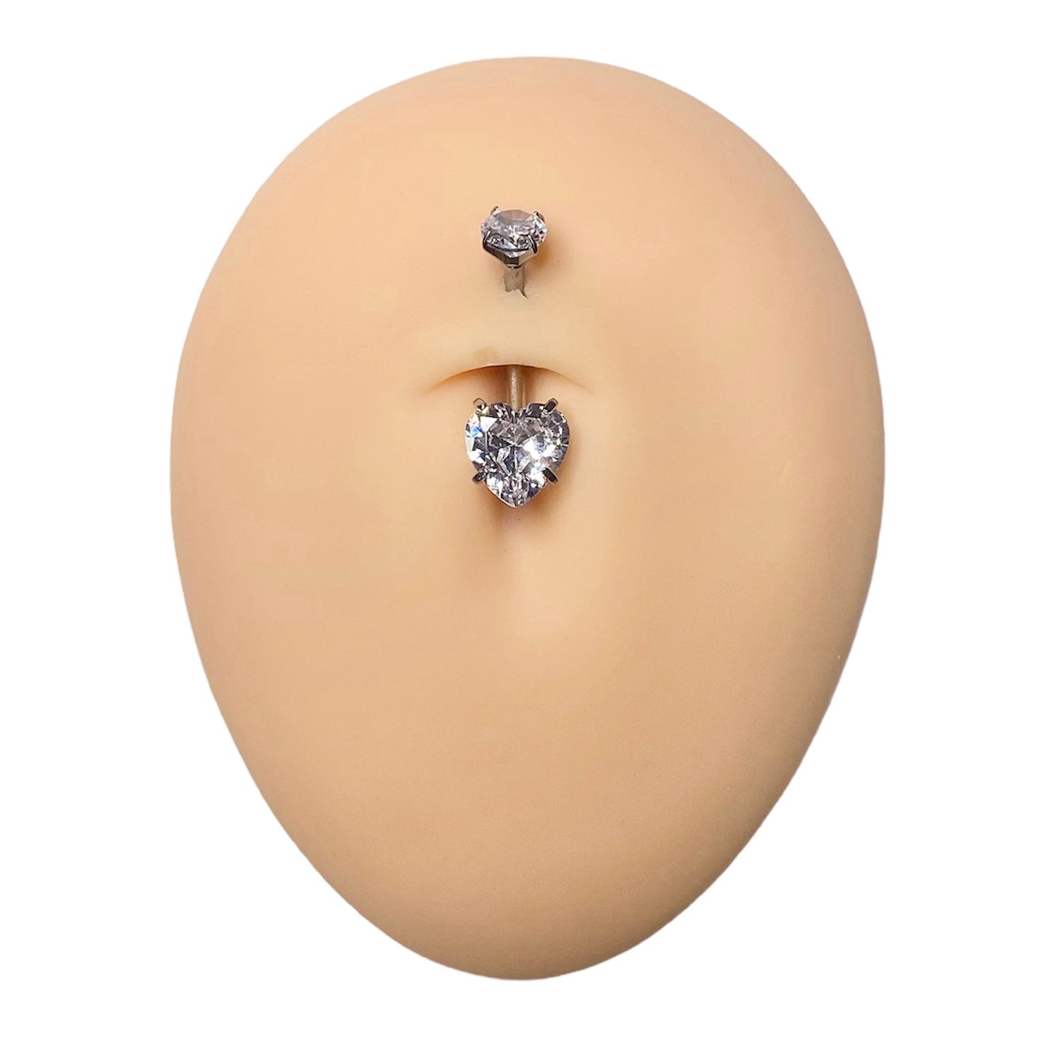Silver CZ Round Top Heart Belly Bar image 0