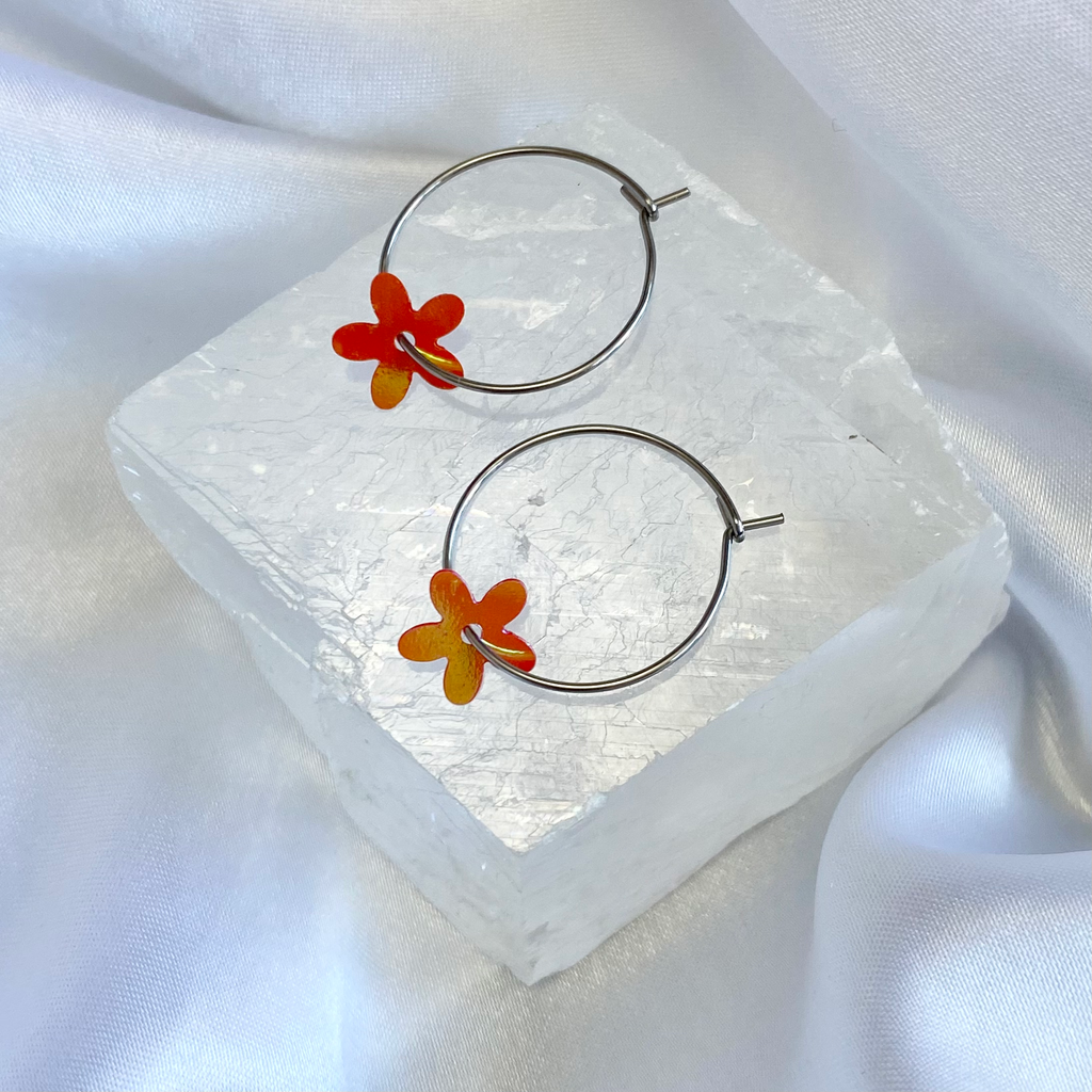 Red AB Sequin Flower Hoop Earrings image 0