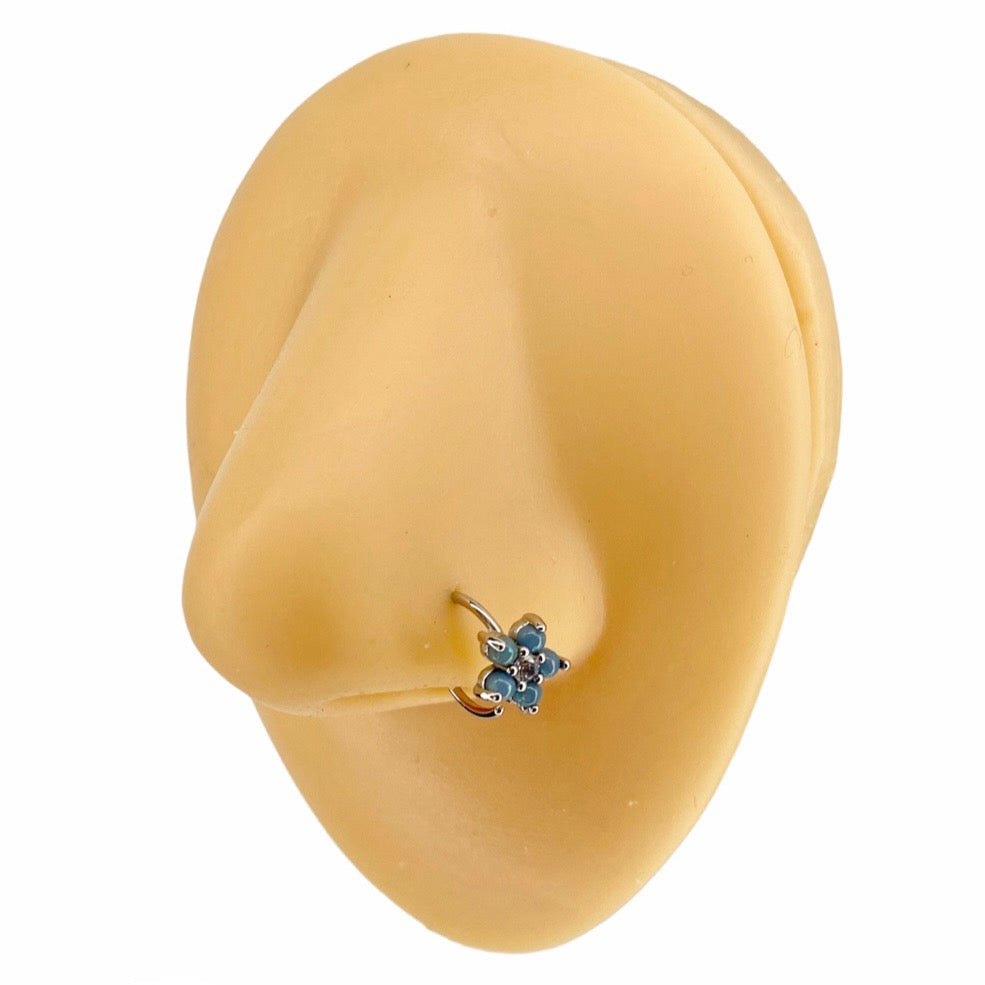 Dusty Blue Opal Glitter Flower CZ Hoop image 0