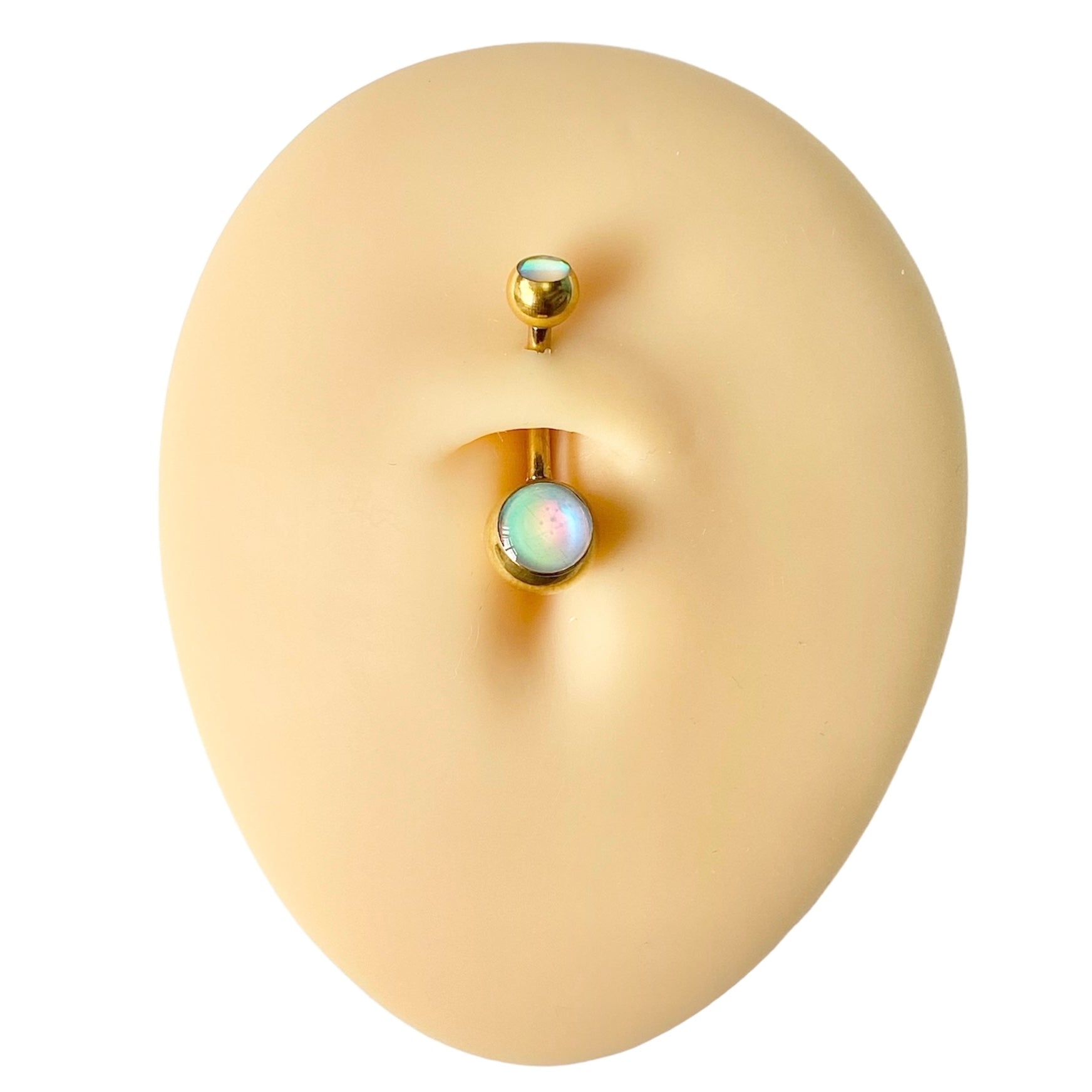Gold Double Iridescent Stone Belly Bar  image 0