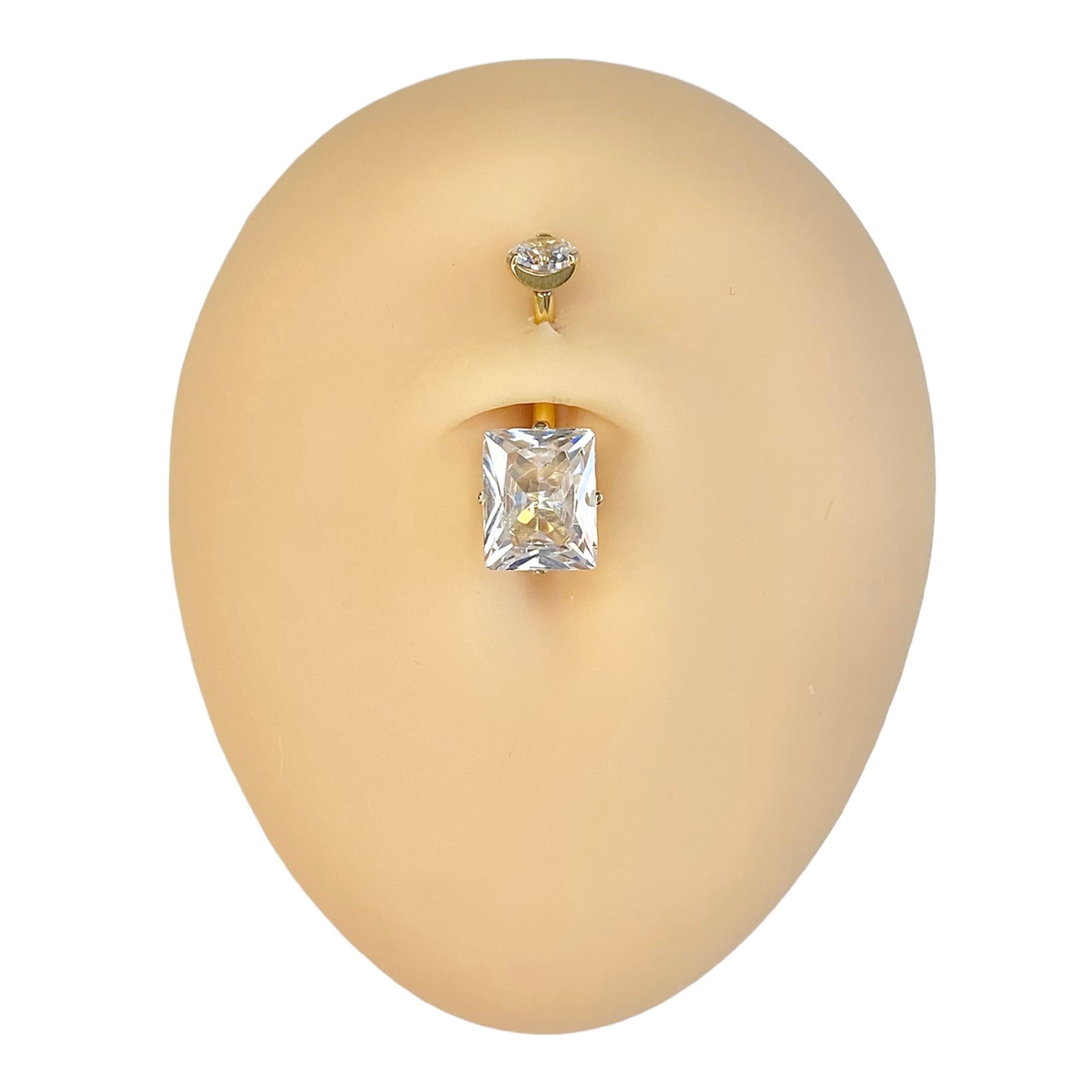 Gold Rectangle Cubic Zirconia Belly Bar image 0