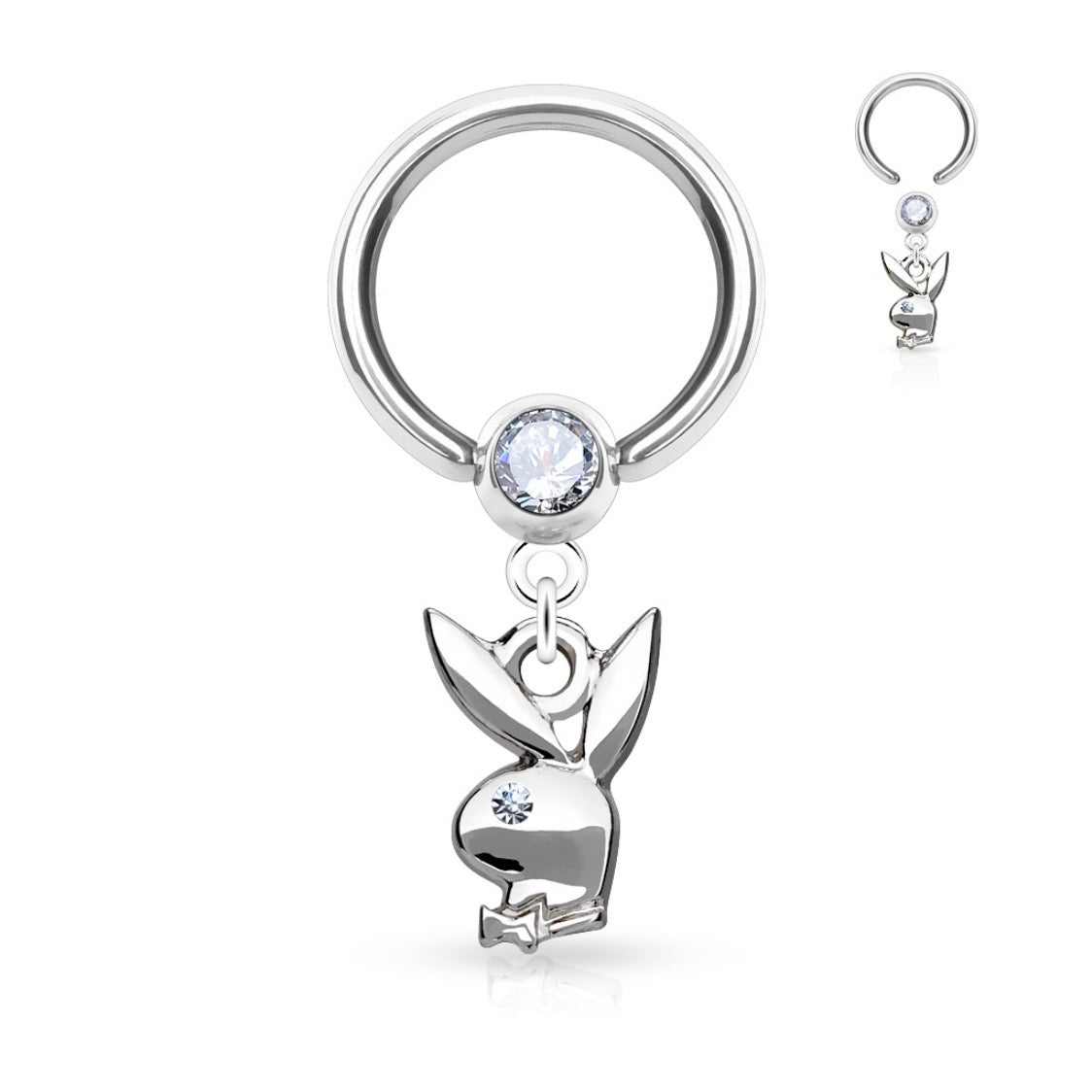 Clear Playboy Dangle Captive Hoop Ring image 0
