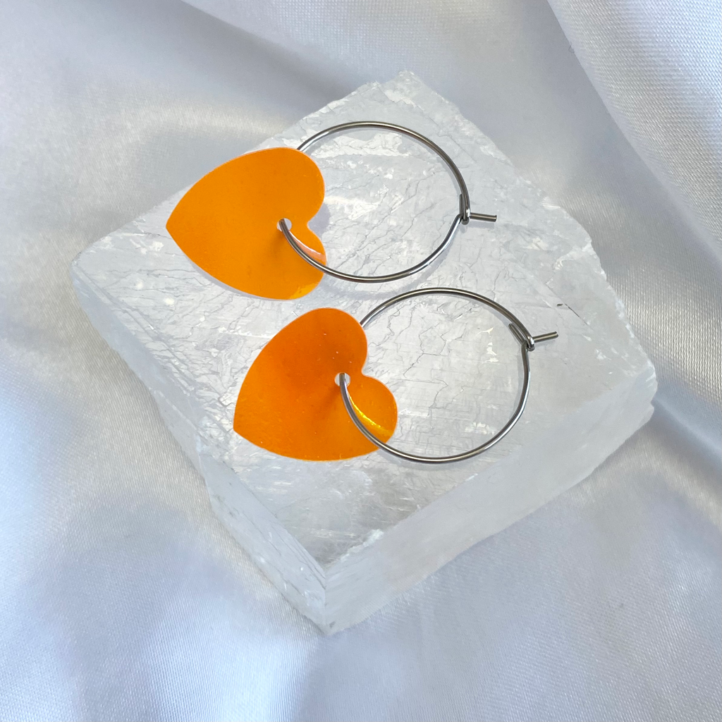 Orange AB Sequin Heart Hoop Earrings image 0