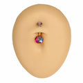 Gold Red AB Round CZ Prong Belly Bar  image 0