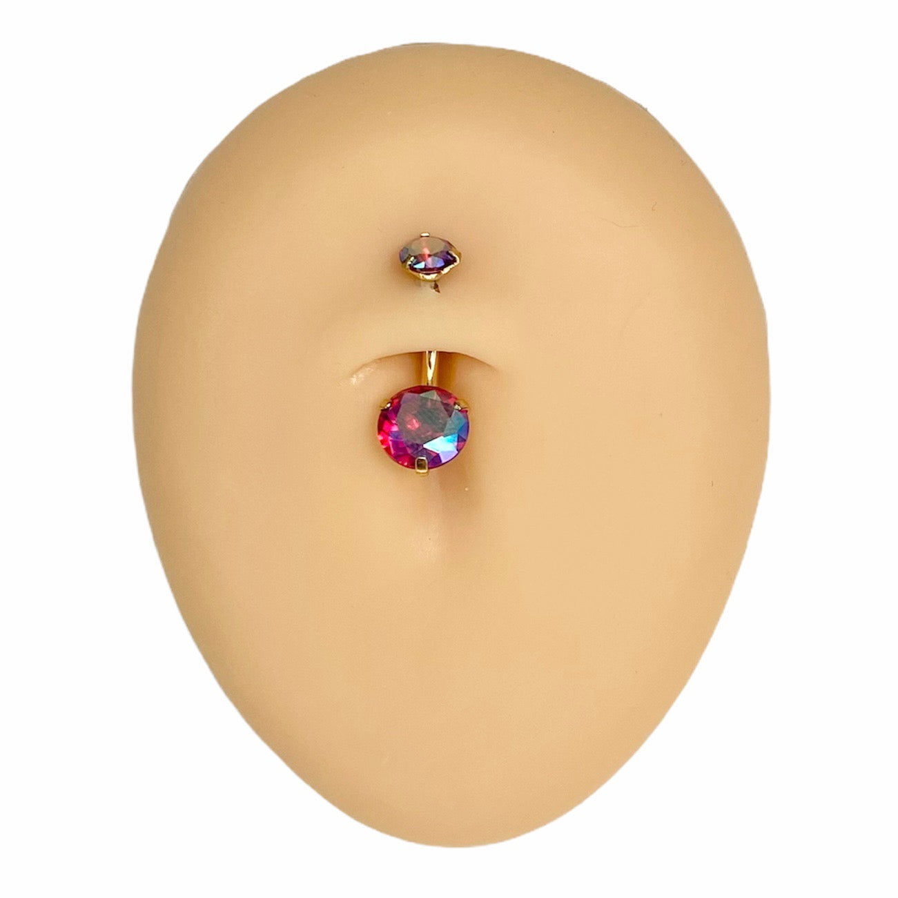Gold Red AB Round CZ Prong Belly Bar  image 0