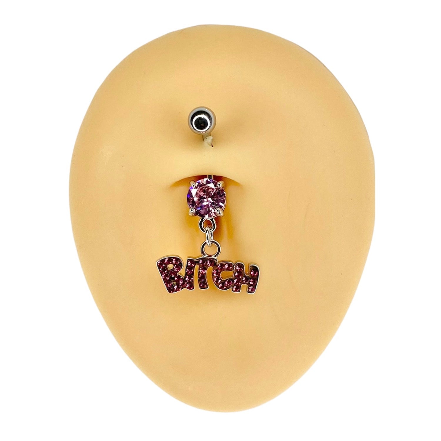Pink Crystal Bitch Dangle Belly Bar image 0