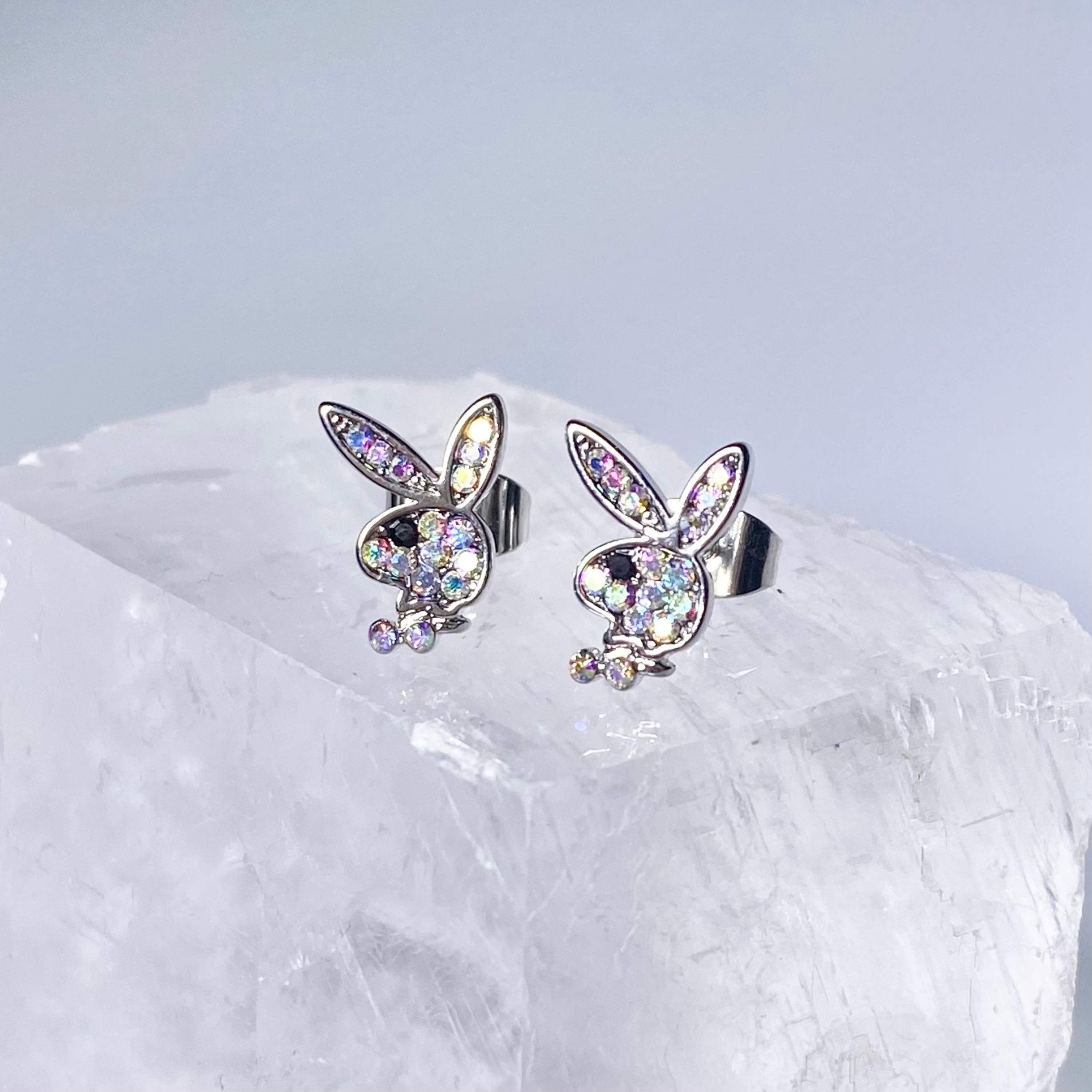 Aurora Boreallis CZ Paved Playboy Stud Earrings image 0