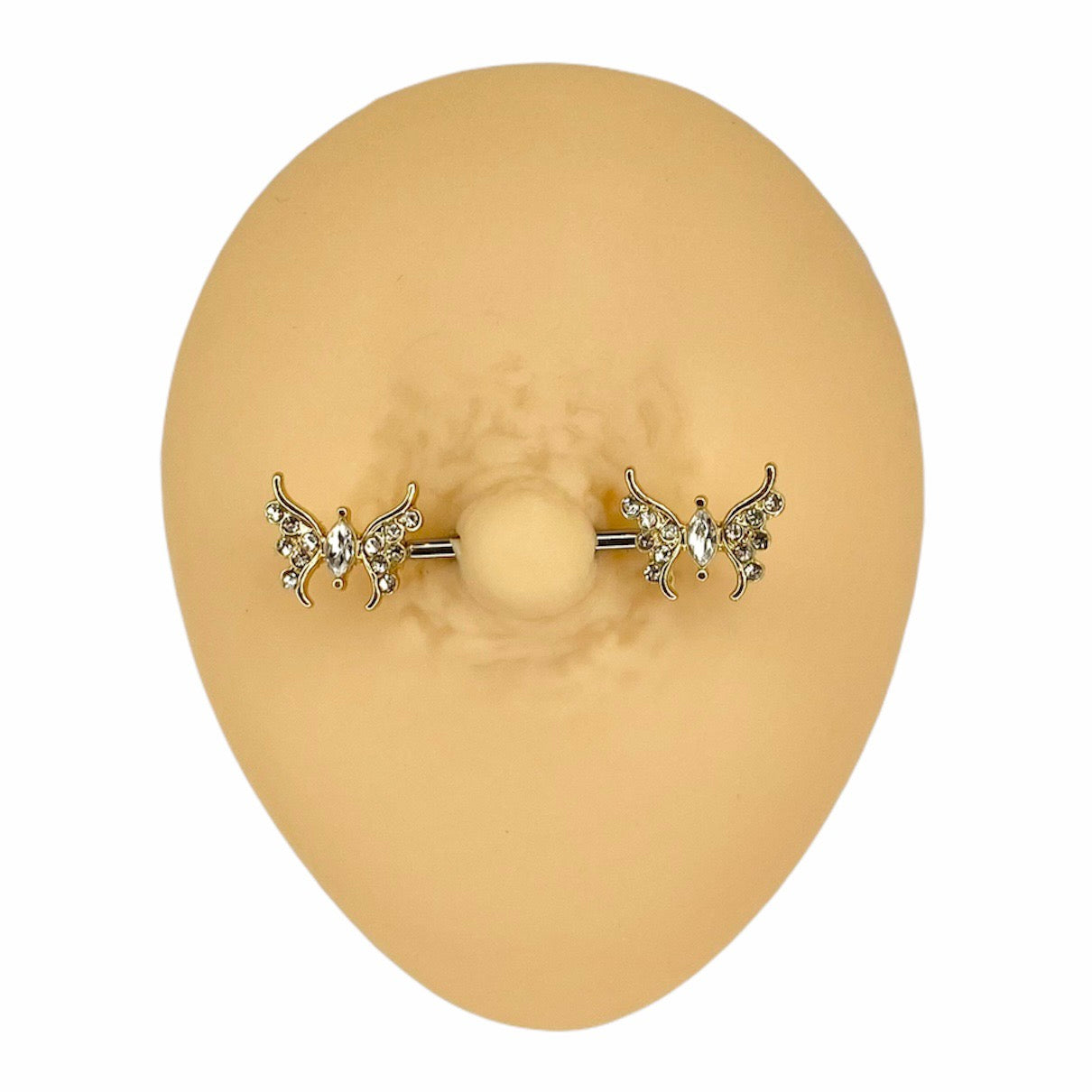 Gold Clear Crystal Paved Butterfly Nipple Bar image 0