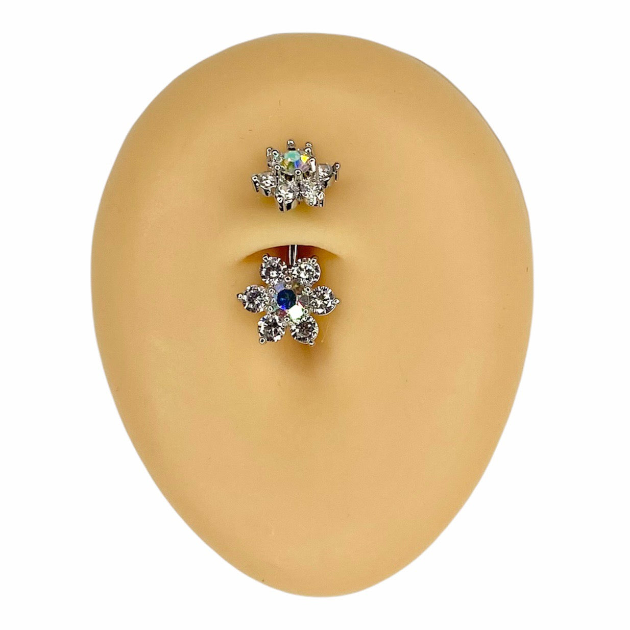 Aurora Borealis Double End CZ Flower Belly Bar  image 0