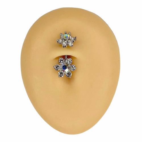 Aurora Borealis Double End CZ Flower Belly Bar  image 0