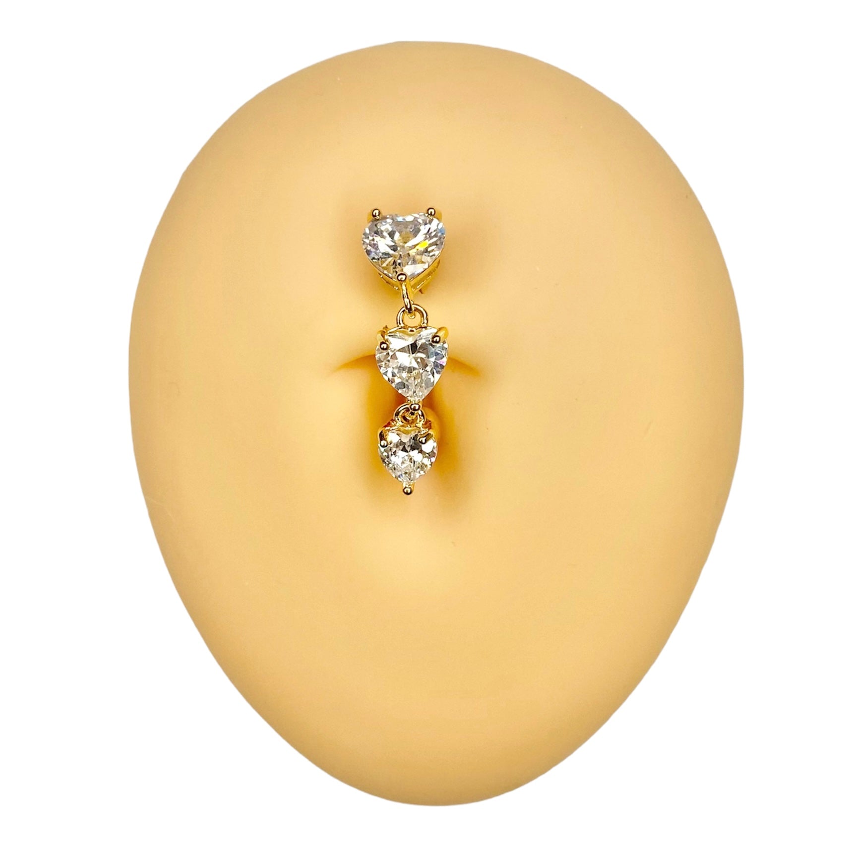 Gold CZ 3 Heart Reverse Belly Bar  image 0