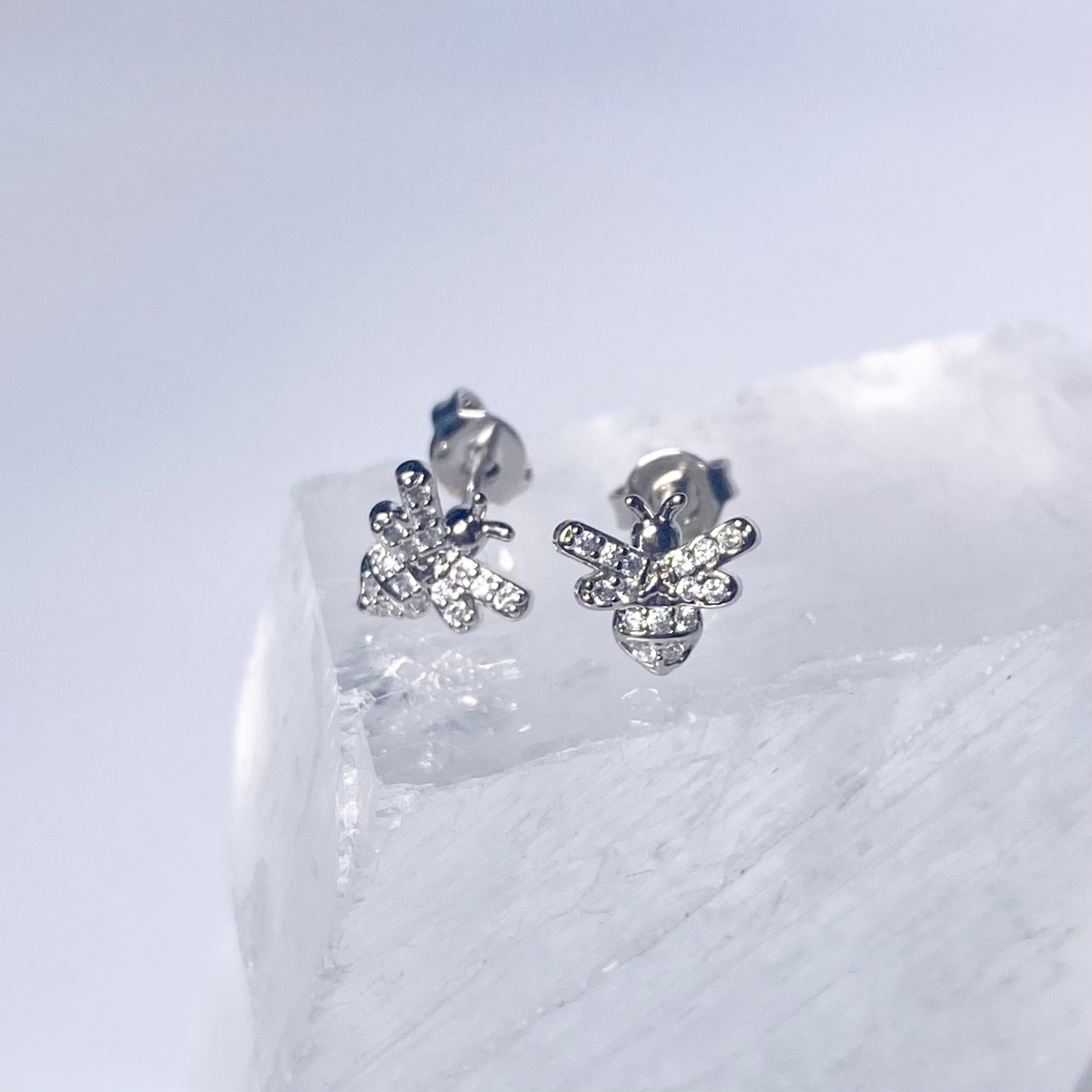 Silver Mini CZ Bee Stud Earrings image 0