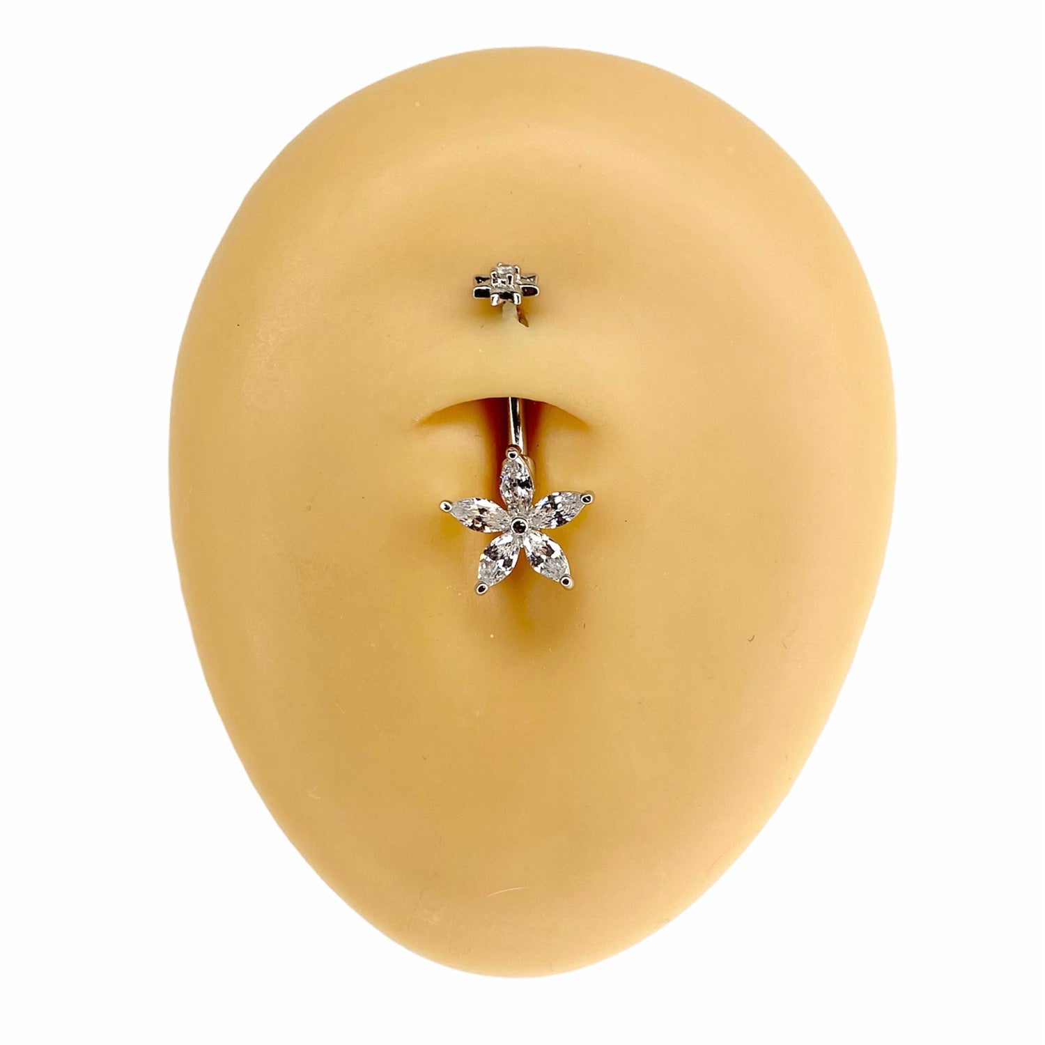 Silver CZ Marquise Flower & Flower Top Belly Bar  image 0